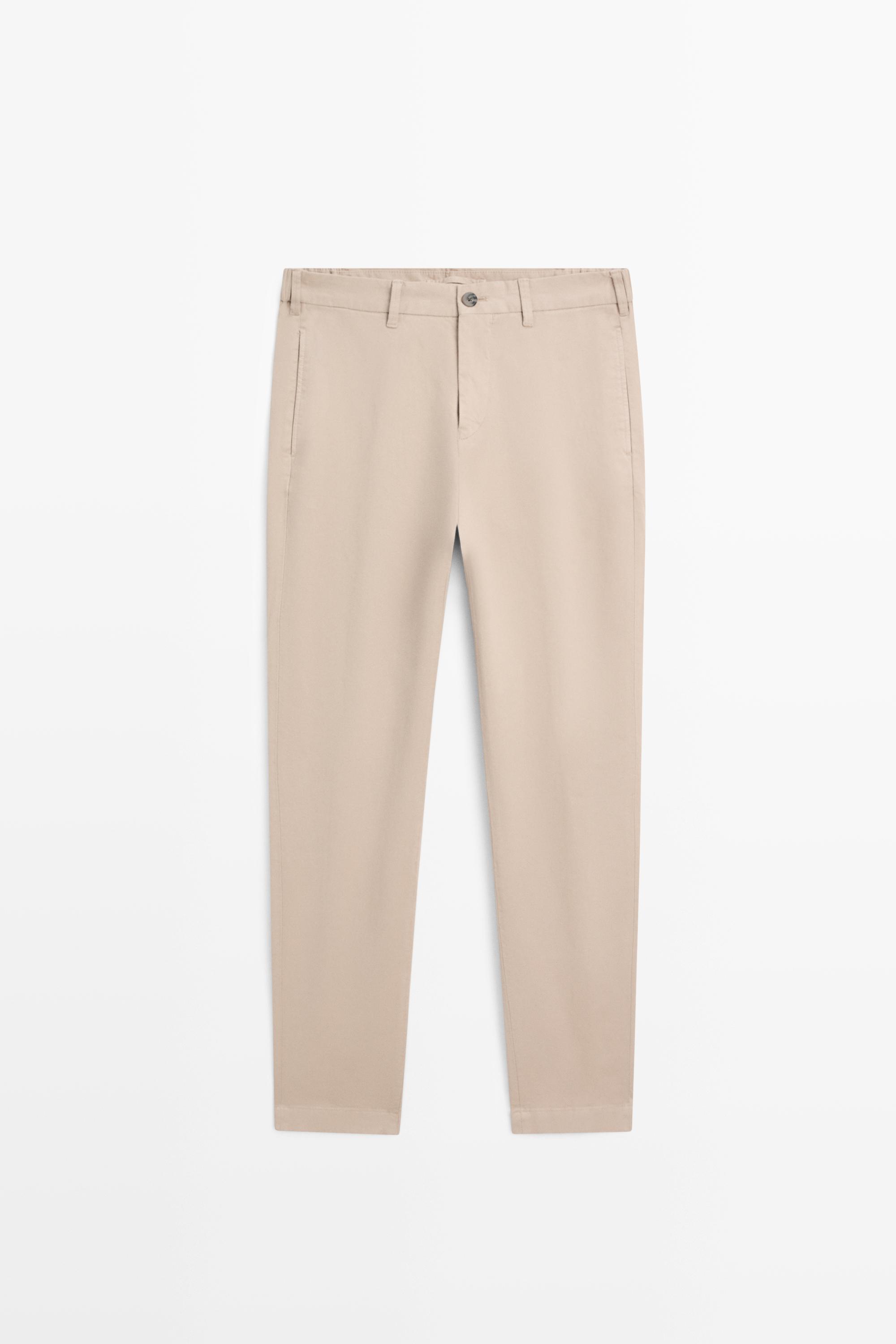 Cotton blend slim fit trousers — BEIGE