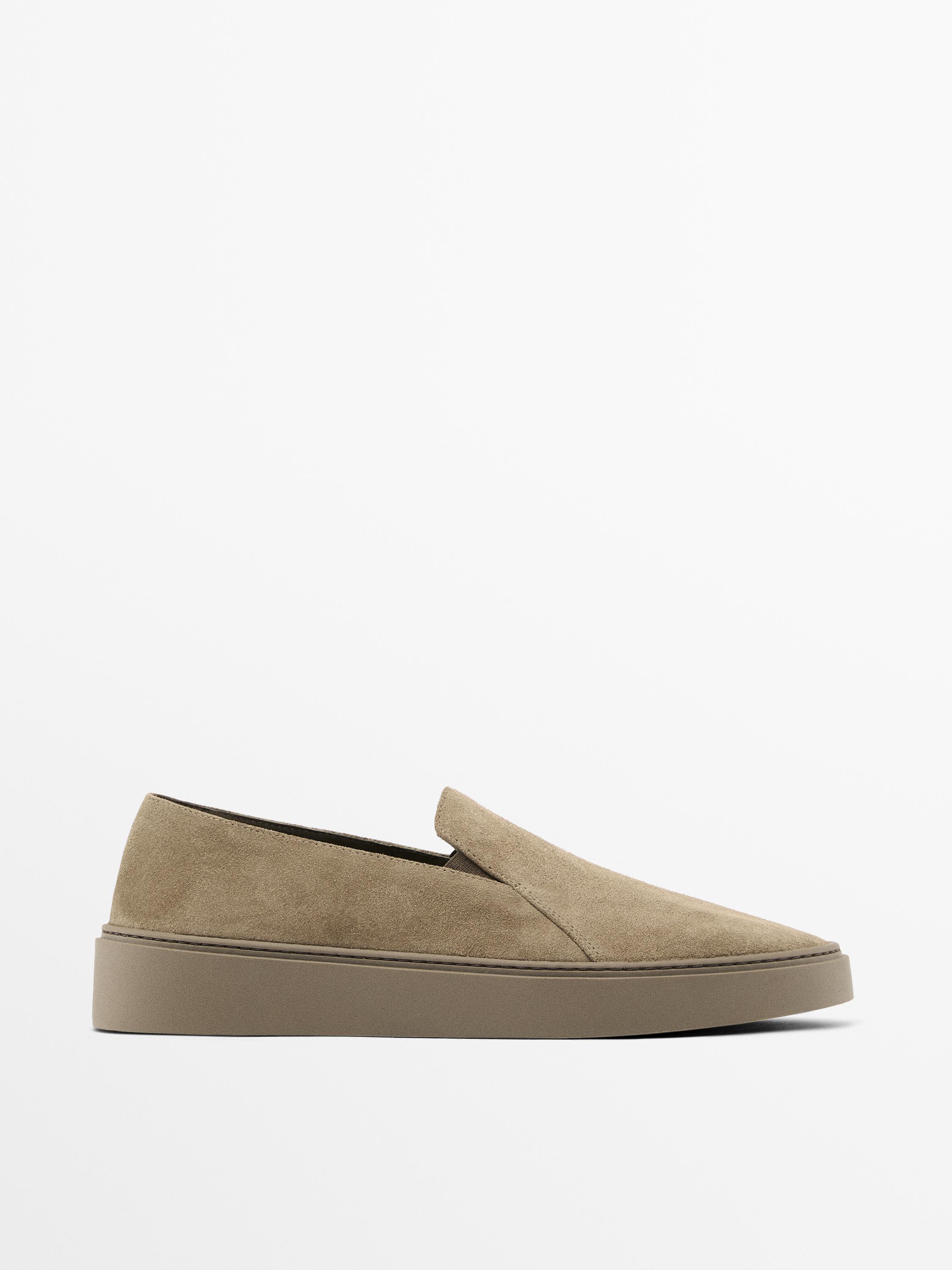 Split leather loafers with elastic detail