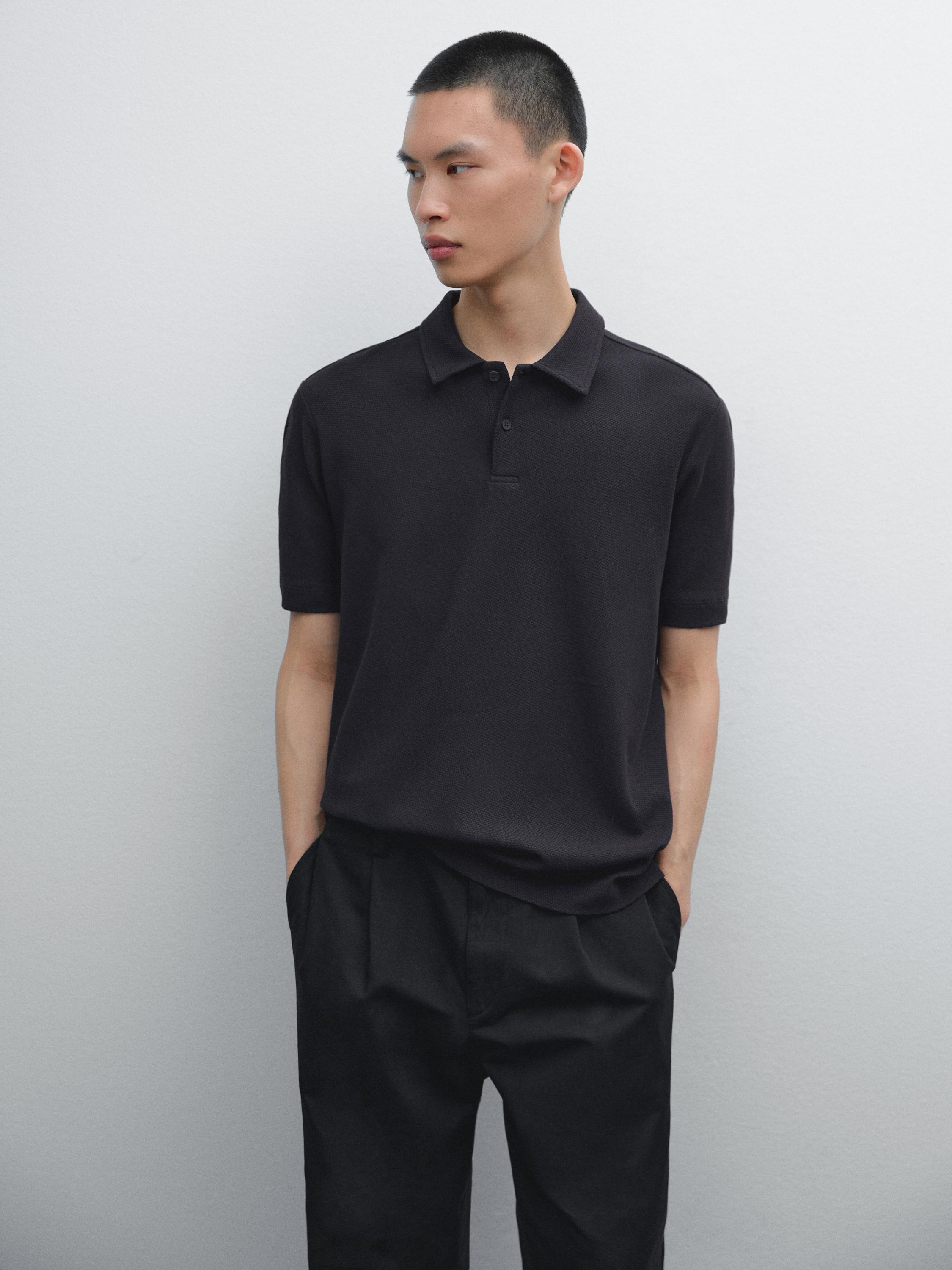 Polo en maille texturée 100 % coton