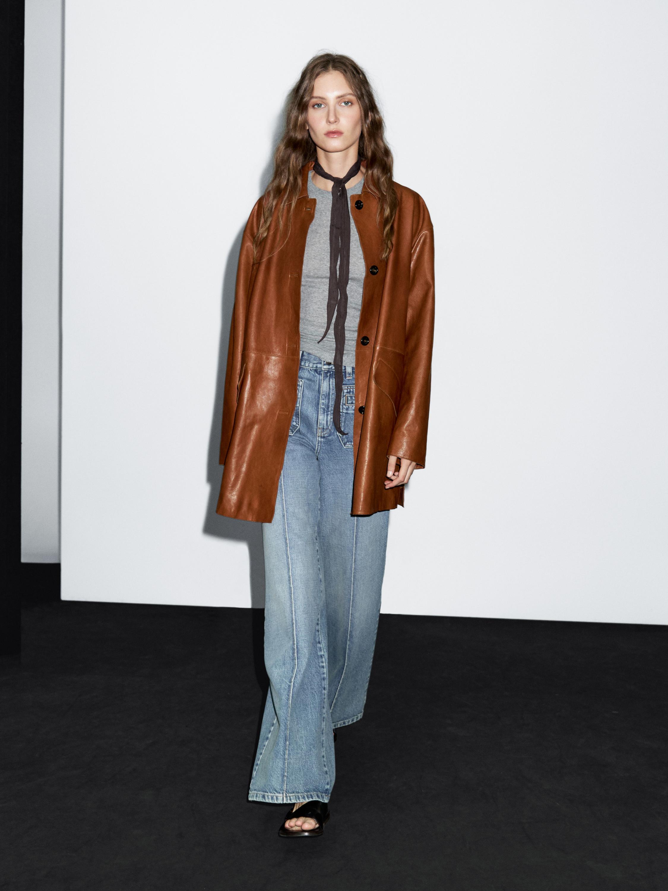 Long nappa leather coat