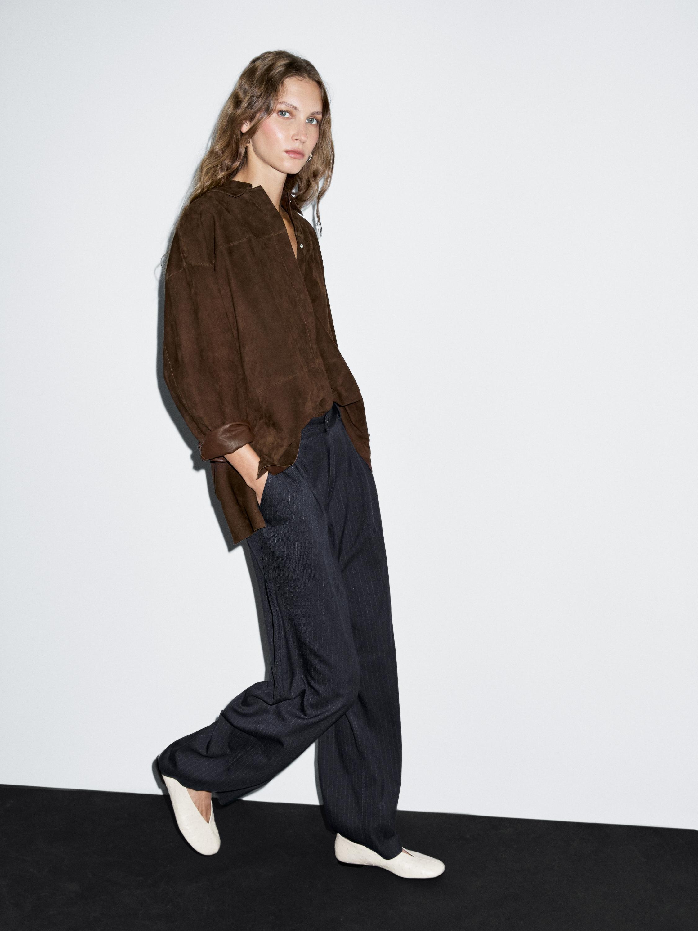 Mid-rise wide-leg pinstripe trousers