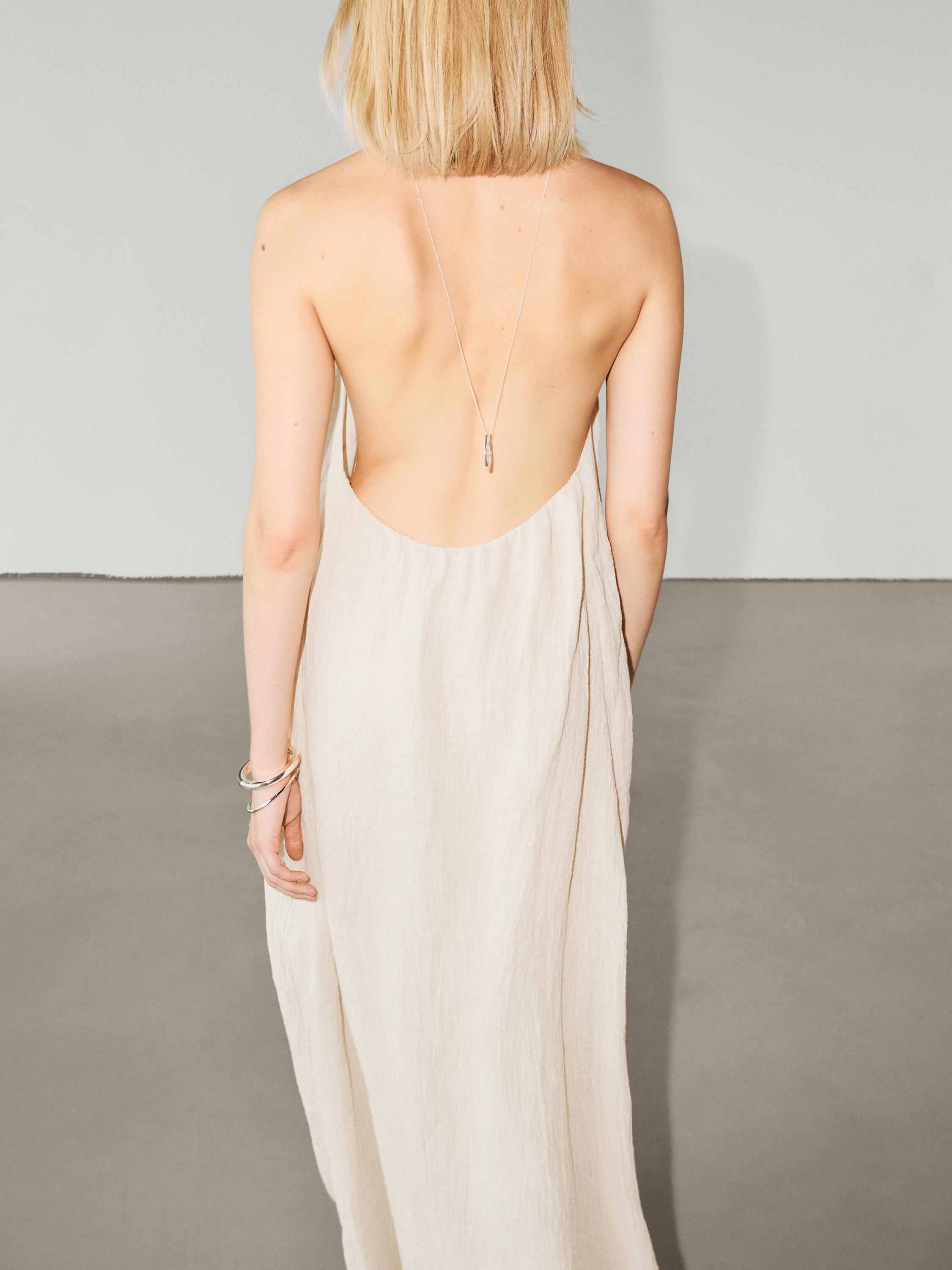 Robe longue à encolure américaine en lin