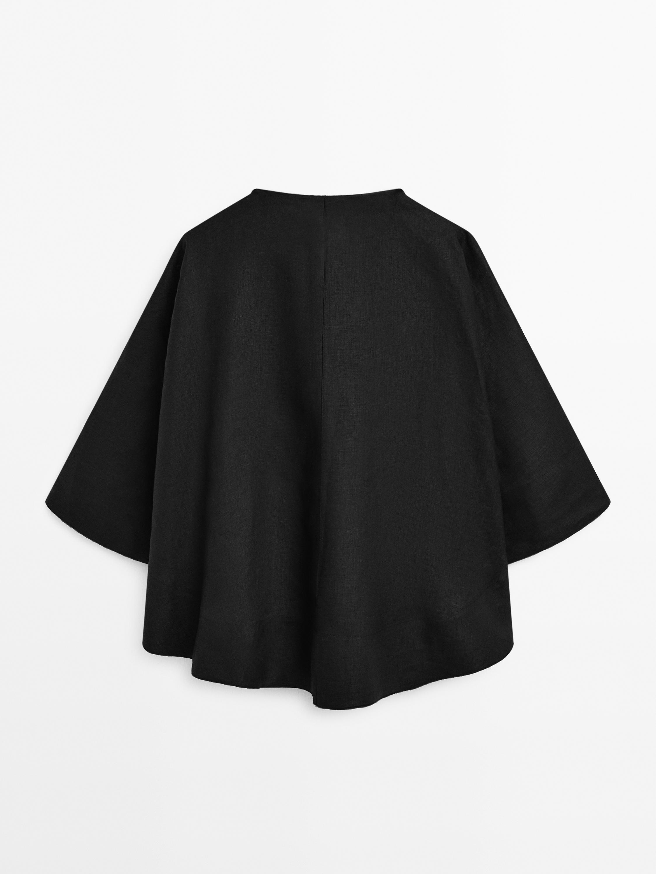 Fließende Langbluse aus 100 % Leinen im Cape-Stil - Studio