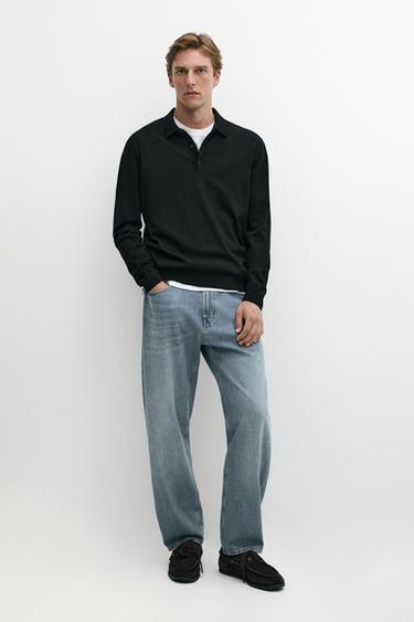 100% merino wool knit polo sweater — BLACK 1