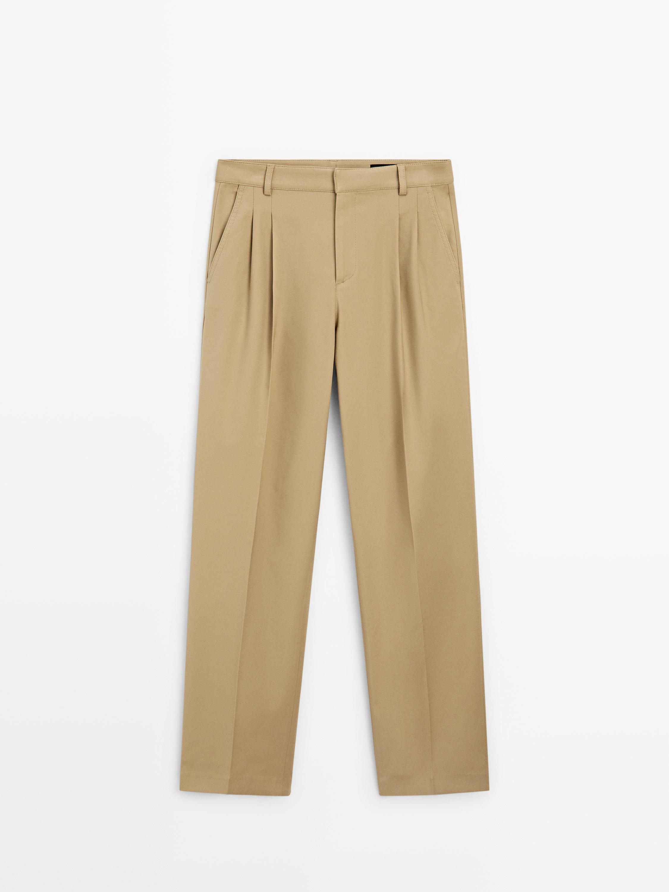 Straight fit pants with pleated details — SAND BROWN