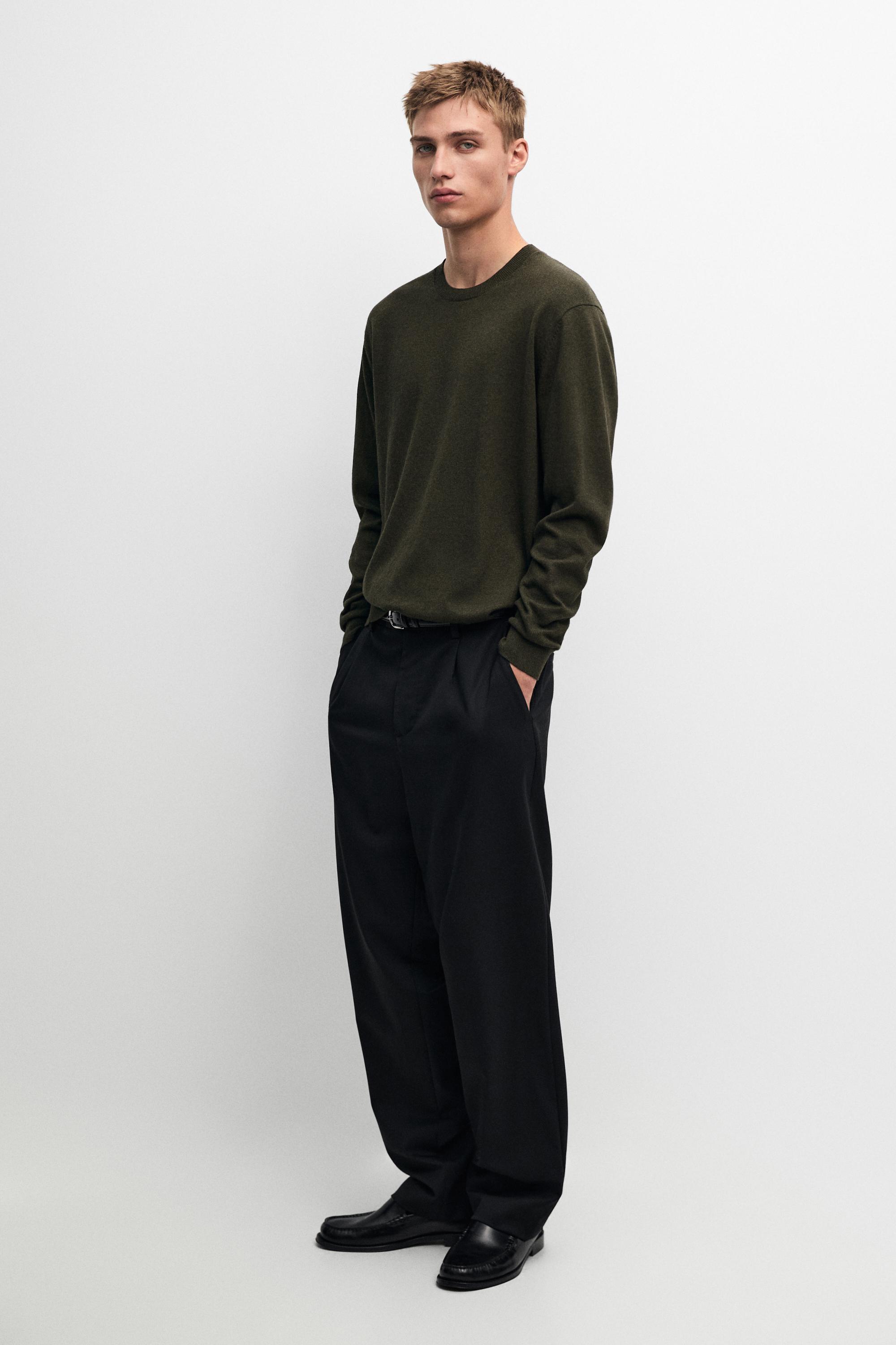 Cotton blend knit sweater — GREEN