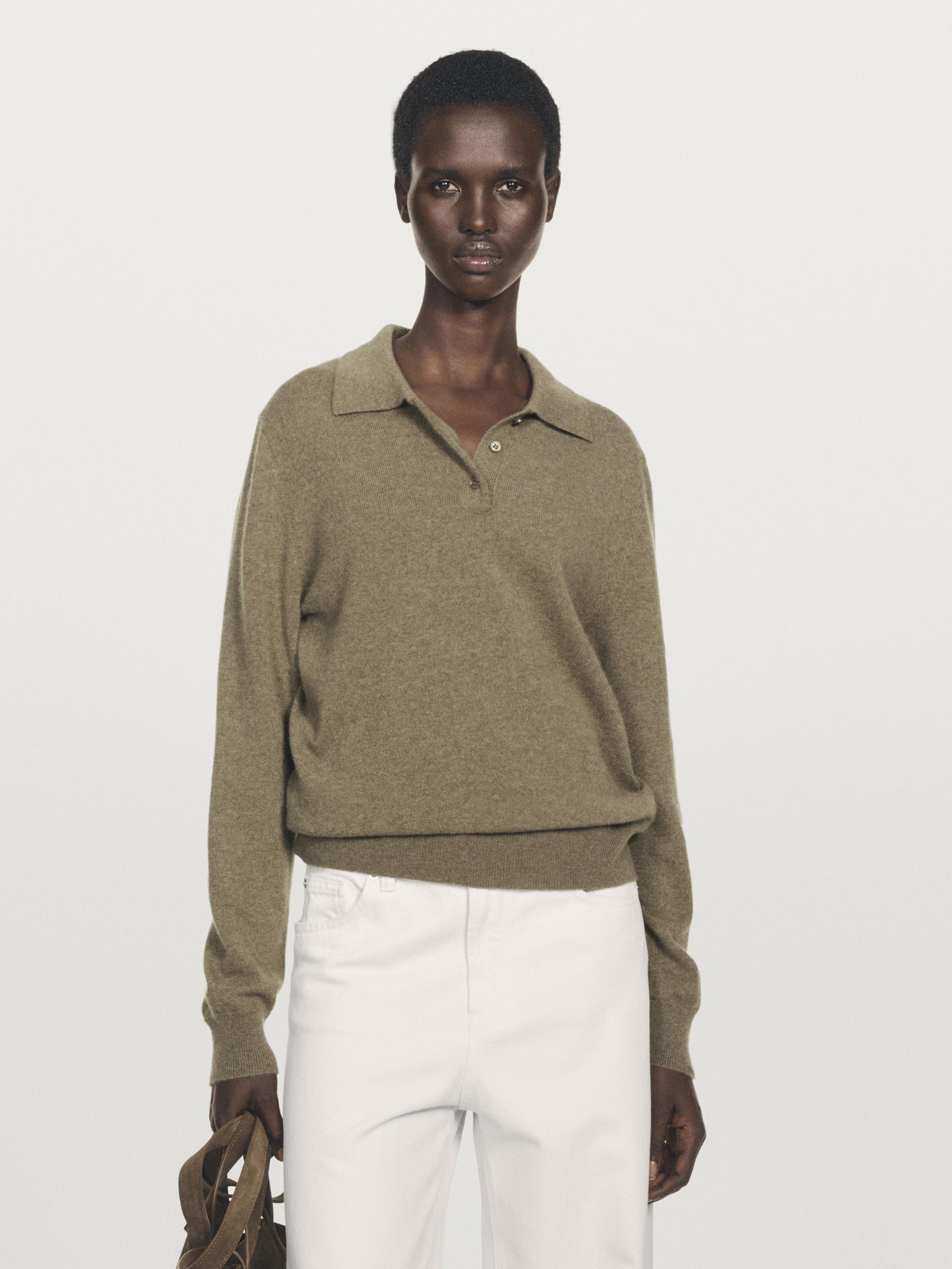 Pull Polo En Maille 100 % Cachemire - Vert Vigoré - M - Massimo Dutti - Femme