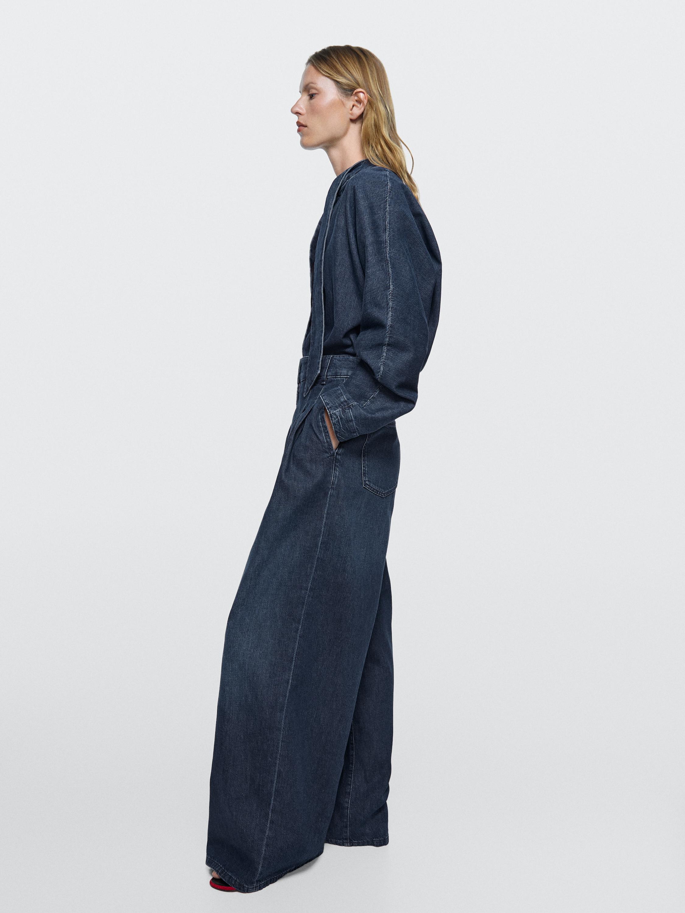 High-waist wide-leg darted jeans — DARK BLUE