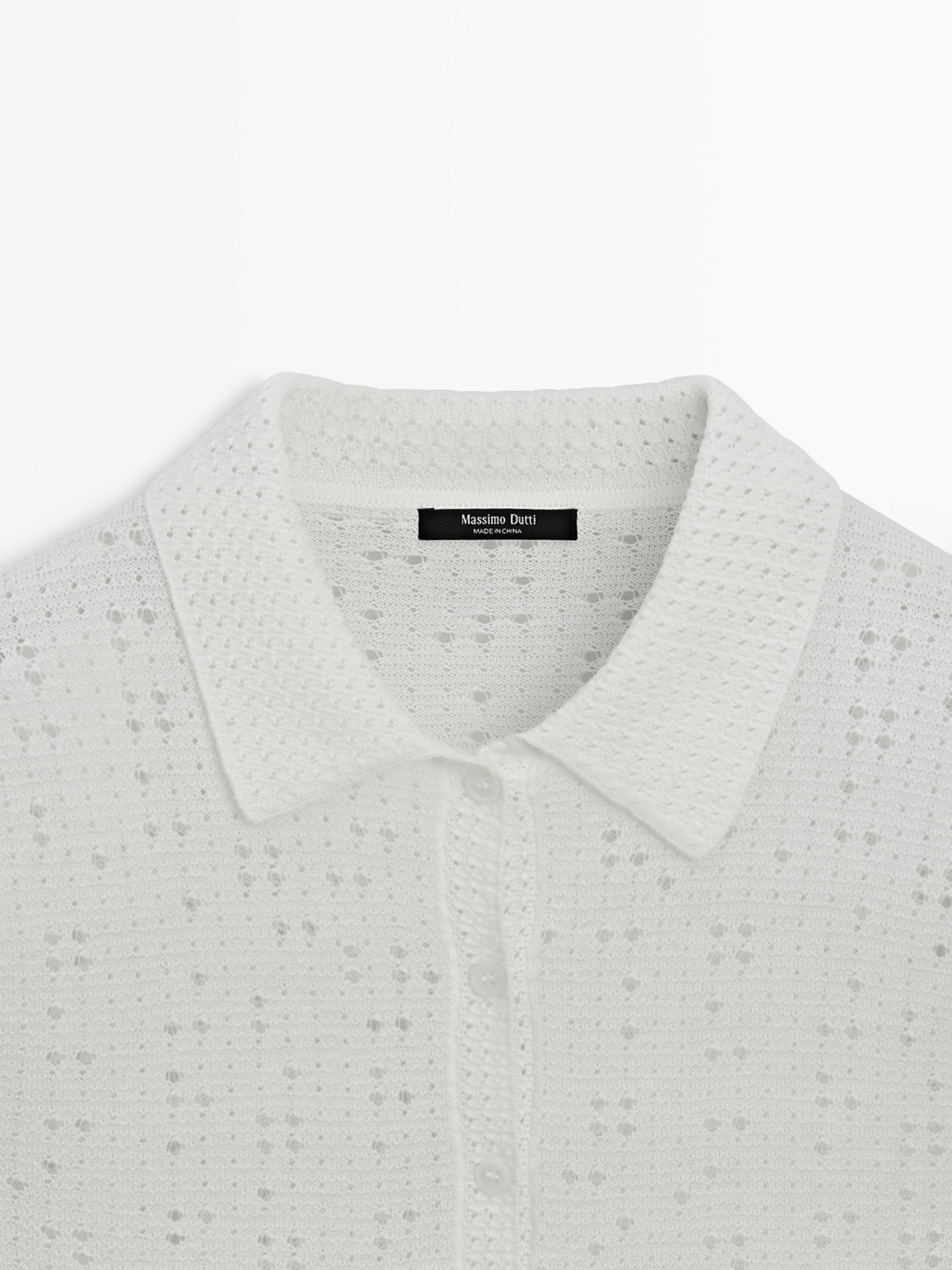 Knit sweater with a polo collar — CREAM