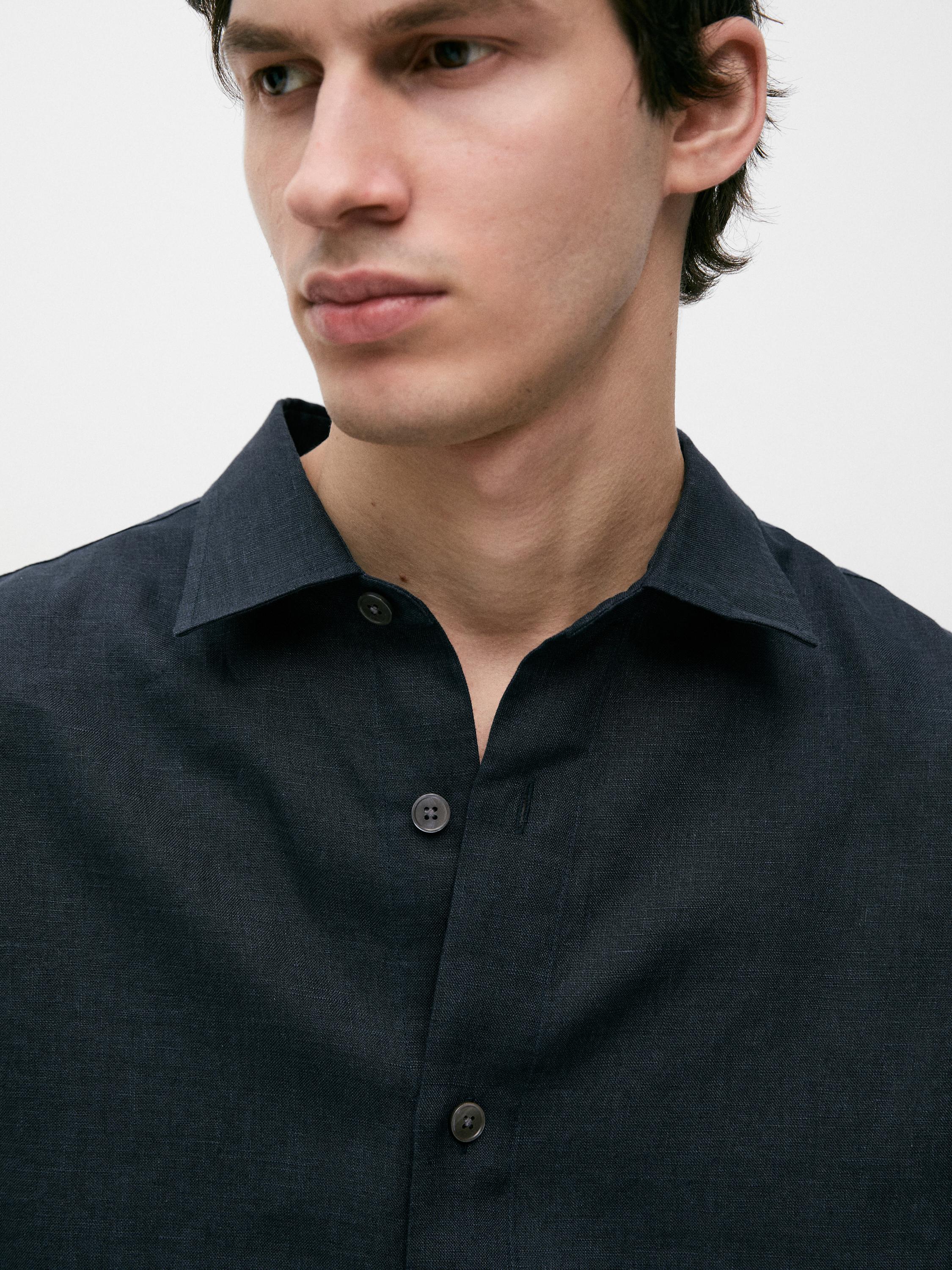 100% linen regular fit shirt — NAVY BLUE