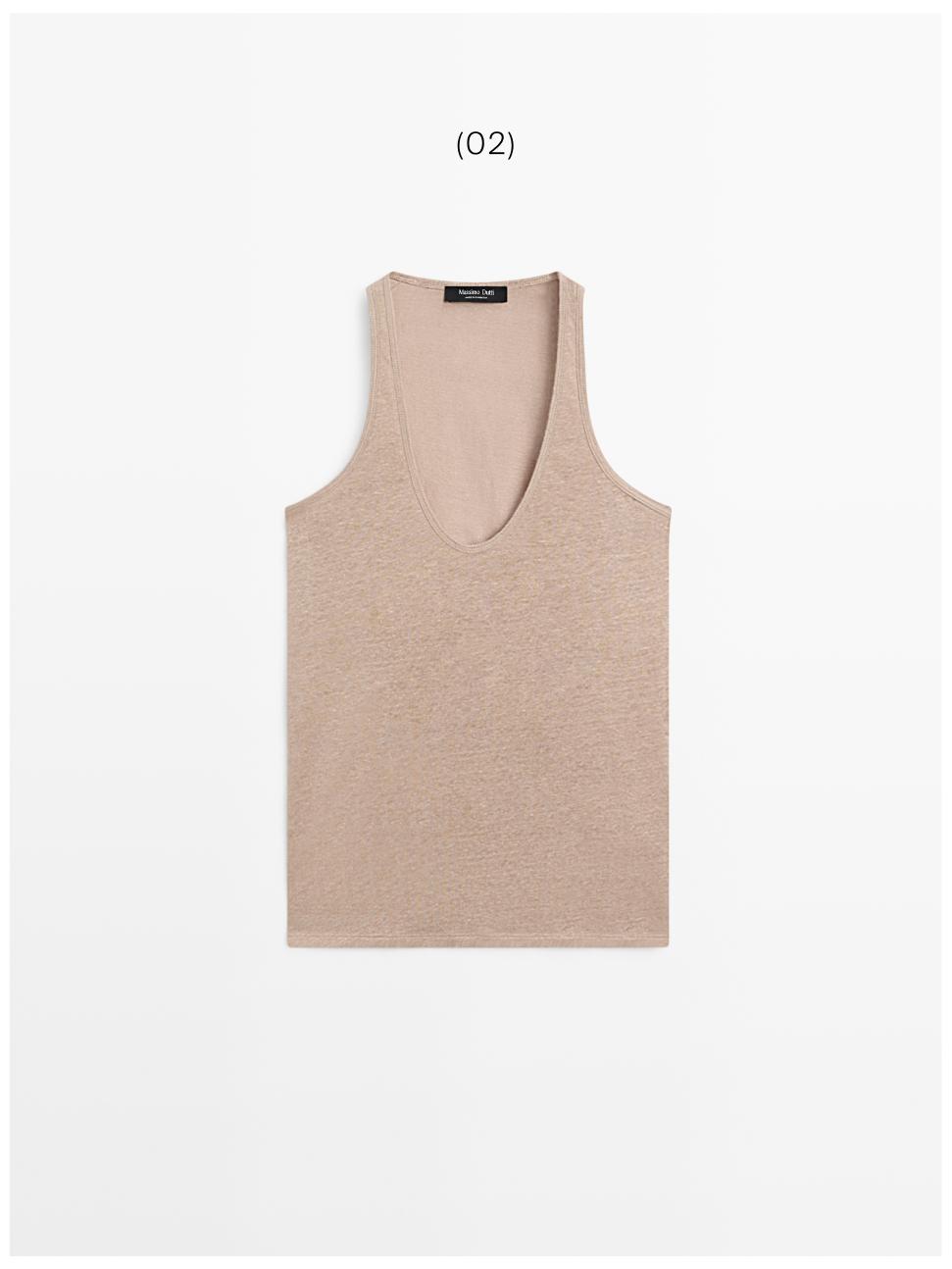 100% linen strappy top — STONE