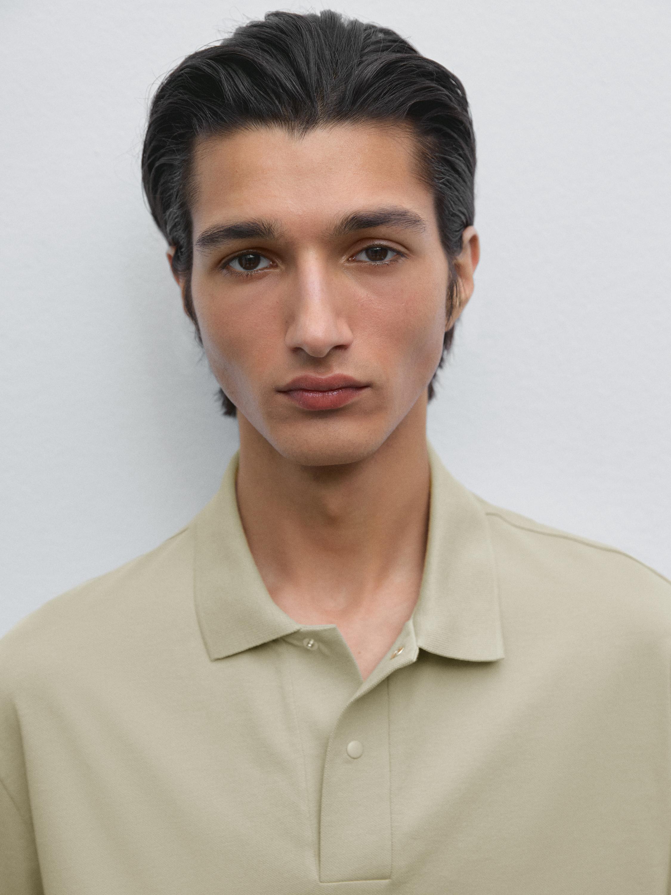 Cotton blend polo shirt with snap button