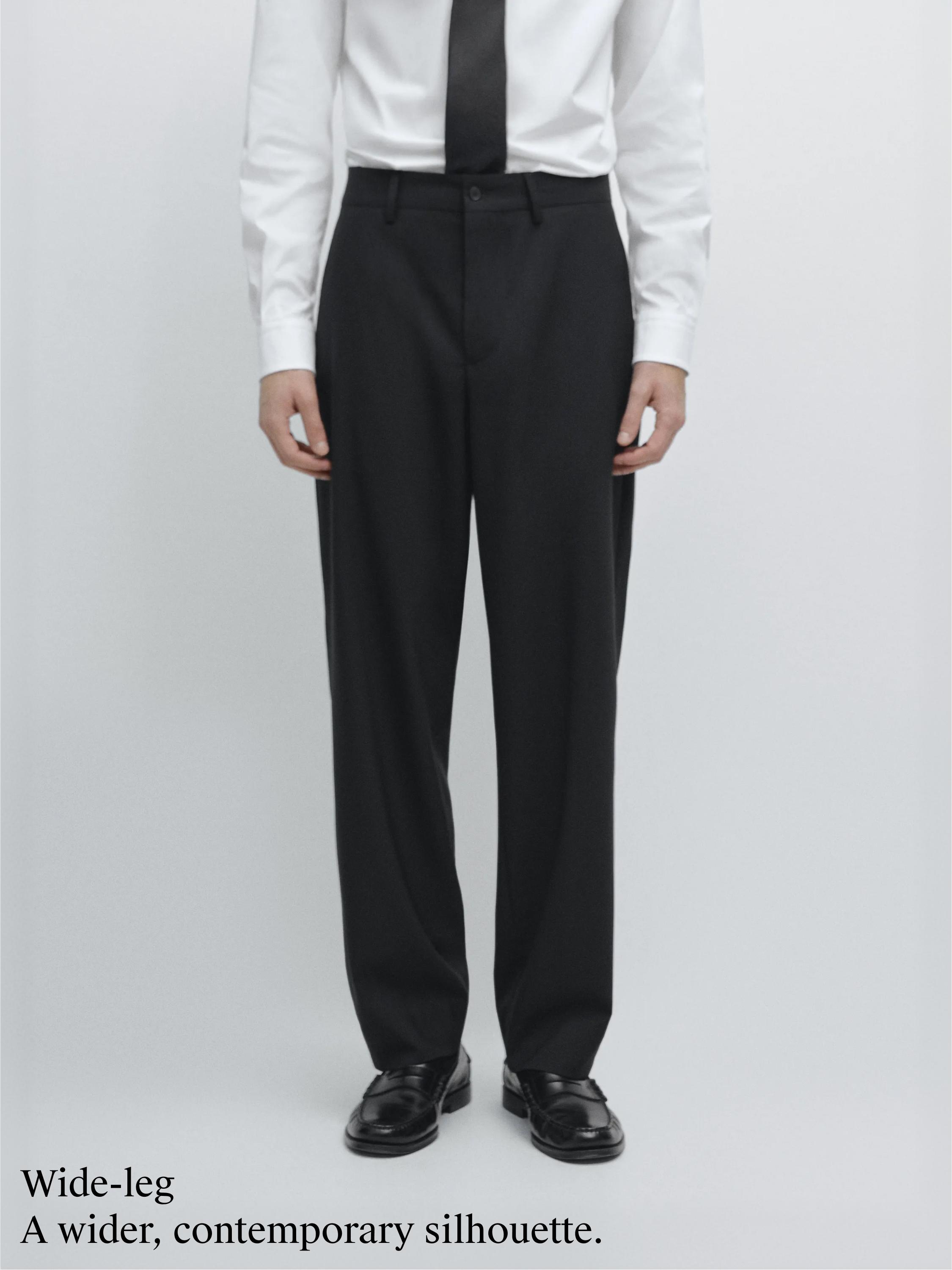 Wide-leg cool wool suit trousers — BLACK