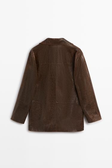 Distressed effect leather blazer — BROWN 6