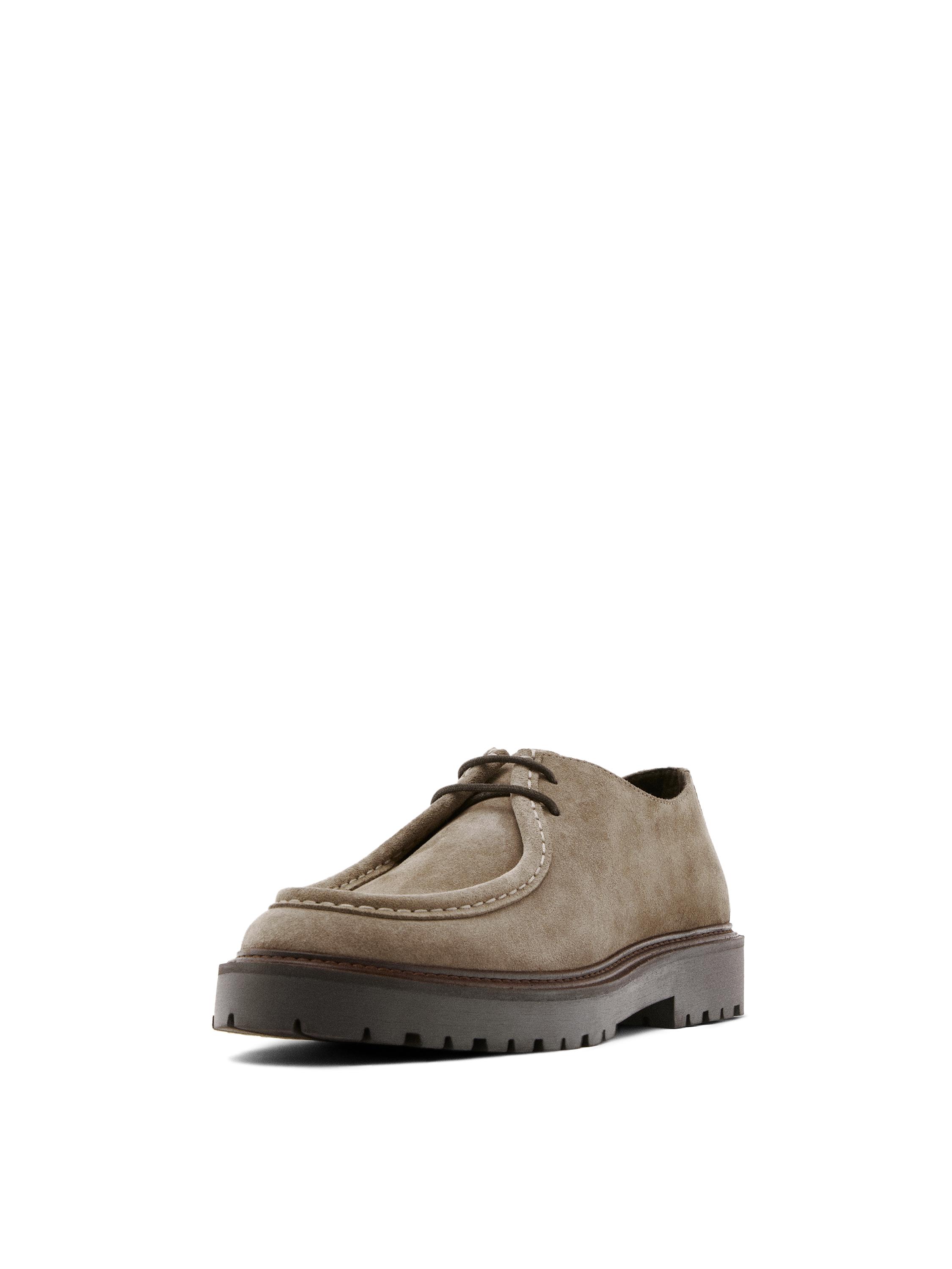 Moc toe split suede shoes — TAUPE