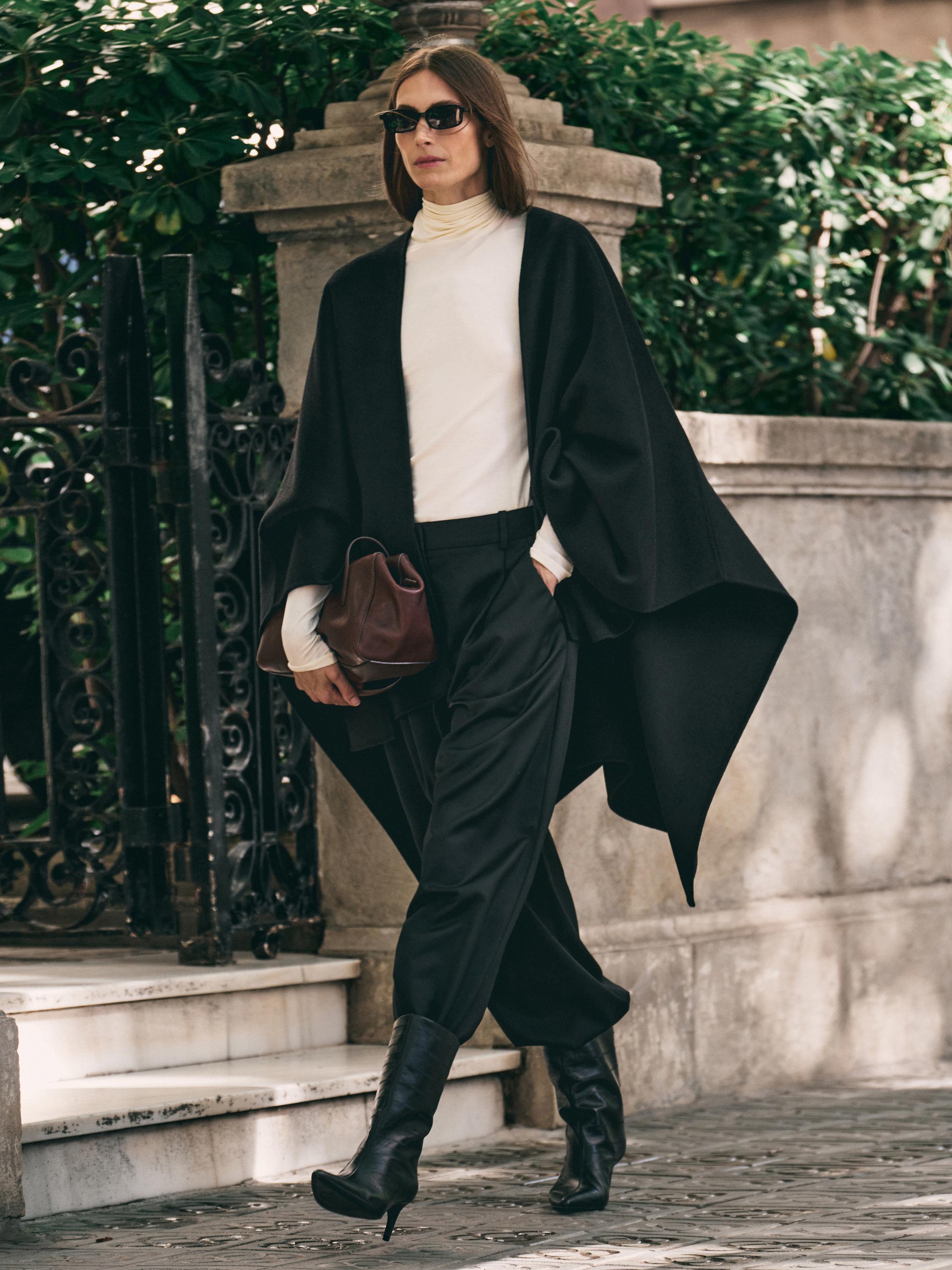 Wool blend felt texture cape