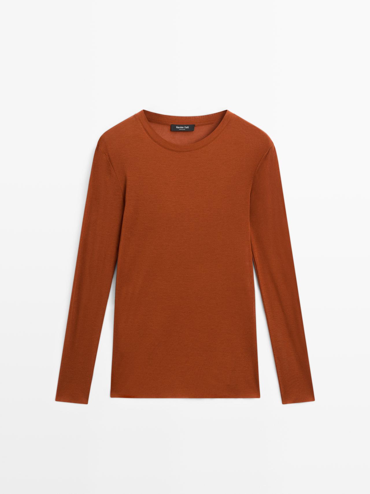 Massimo Dutti - Dames - Lichtgewicht Regular Fit T-Shirt Met Lange Mouw - Brandor. - Xl