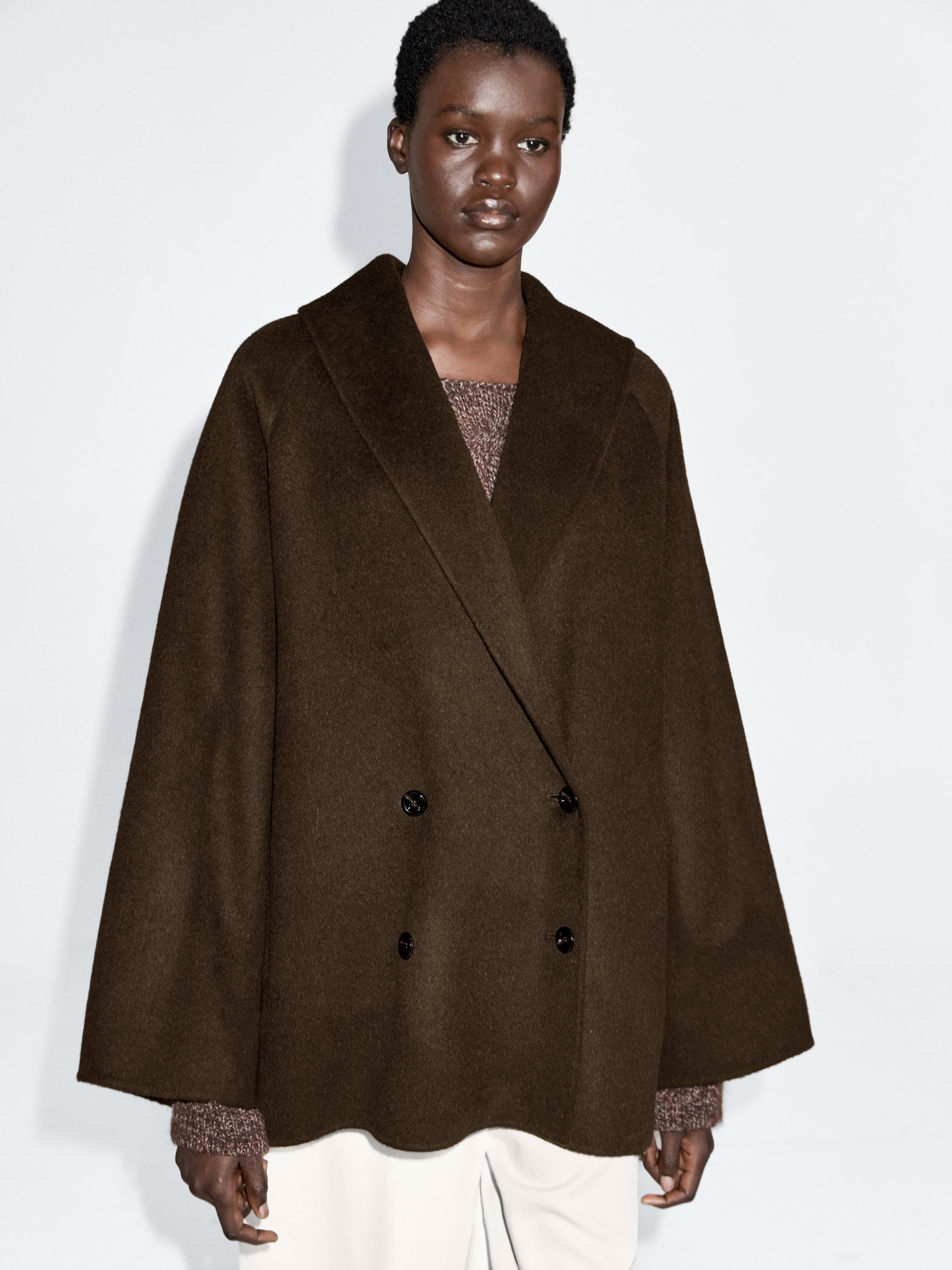 Wool blend double-breasted coat with tuxedo collar