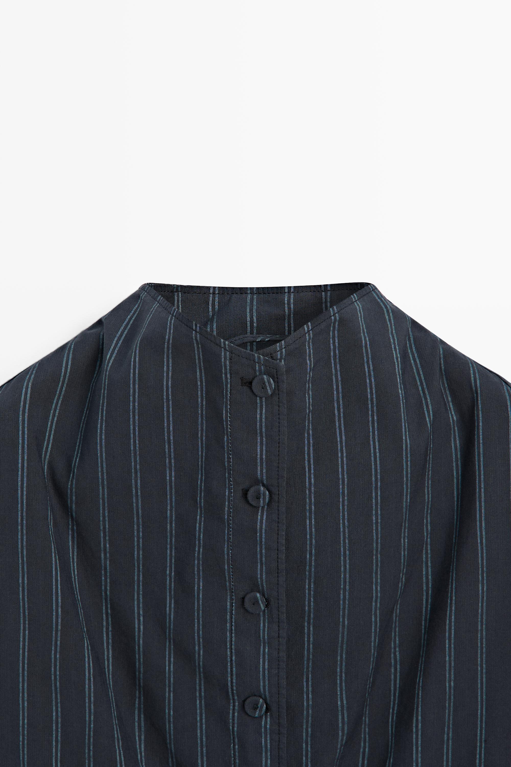 Striped high neck bomber jacket — DARK BLUE