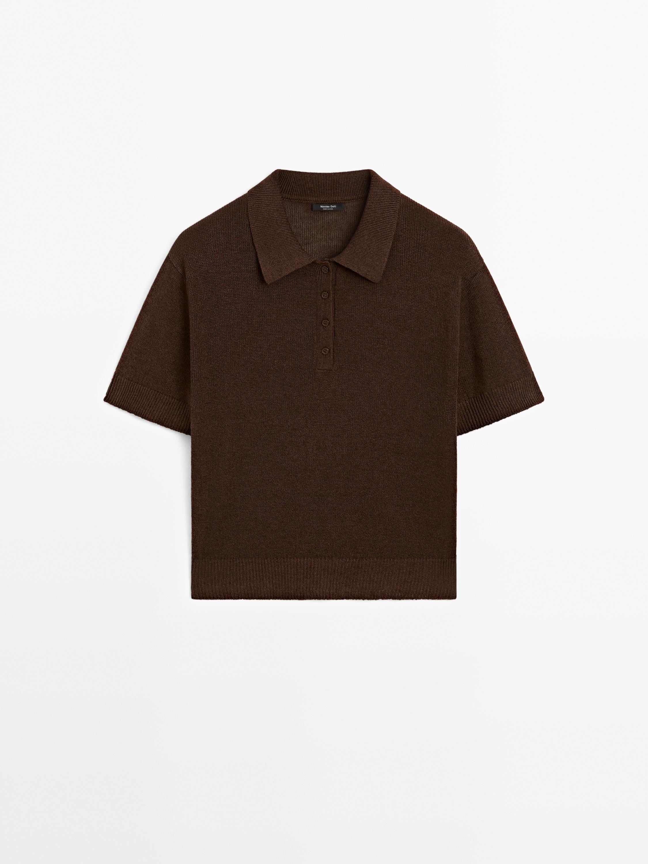 Linen blend cutwork polo sweater