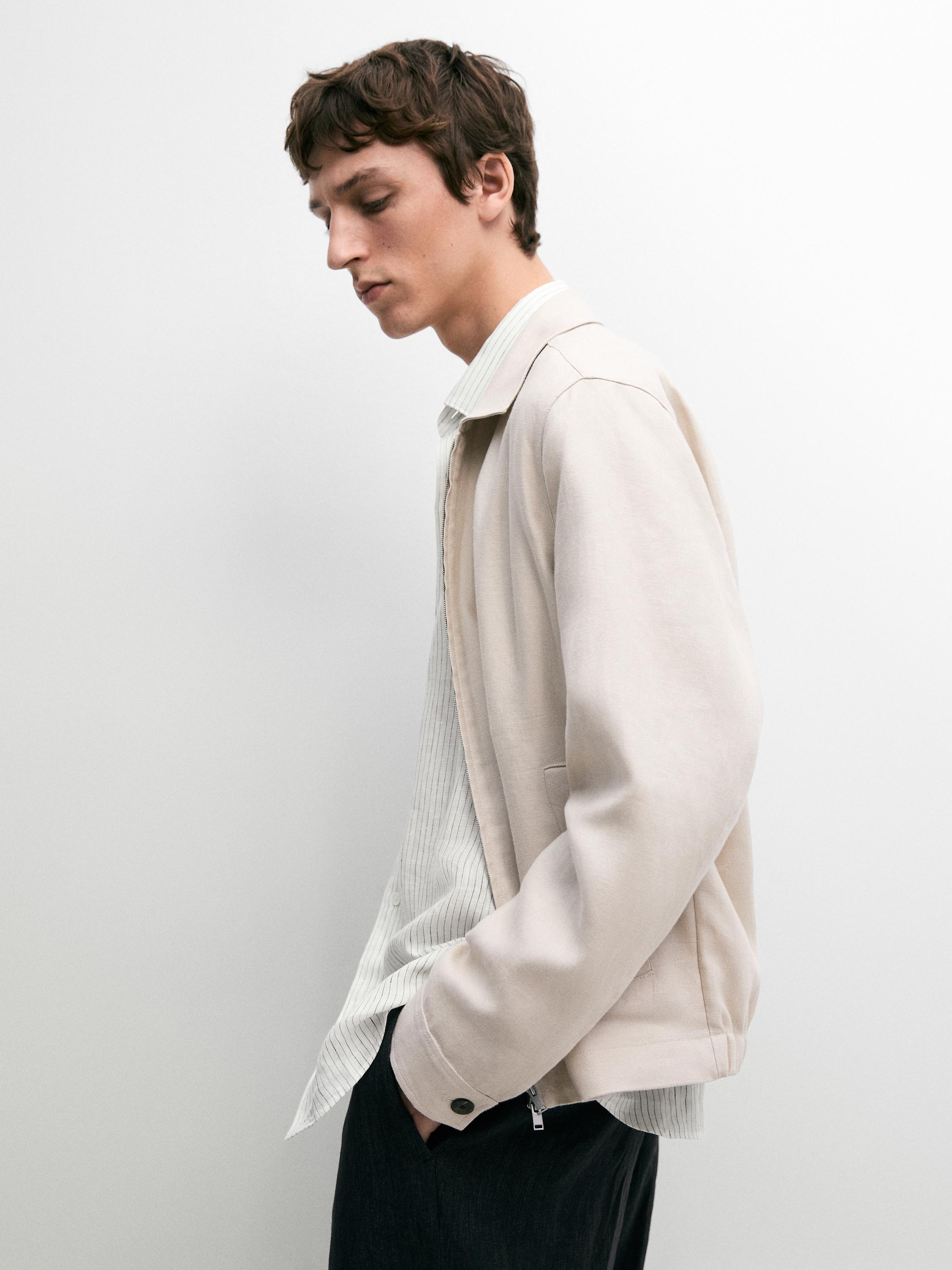 100% linen total look bomber jacket — BEIGE