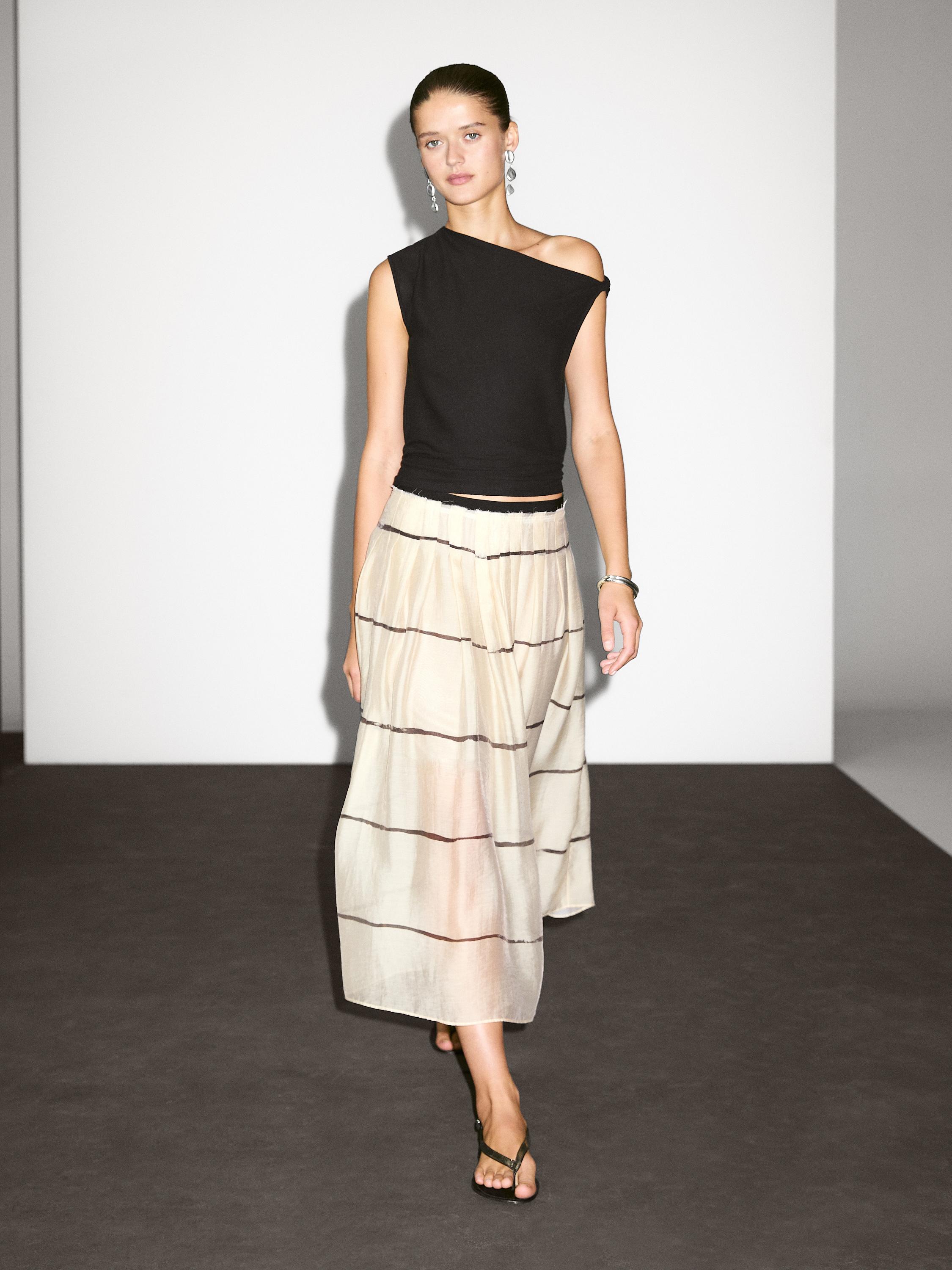 Striped flowing midi skirt
