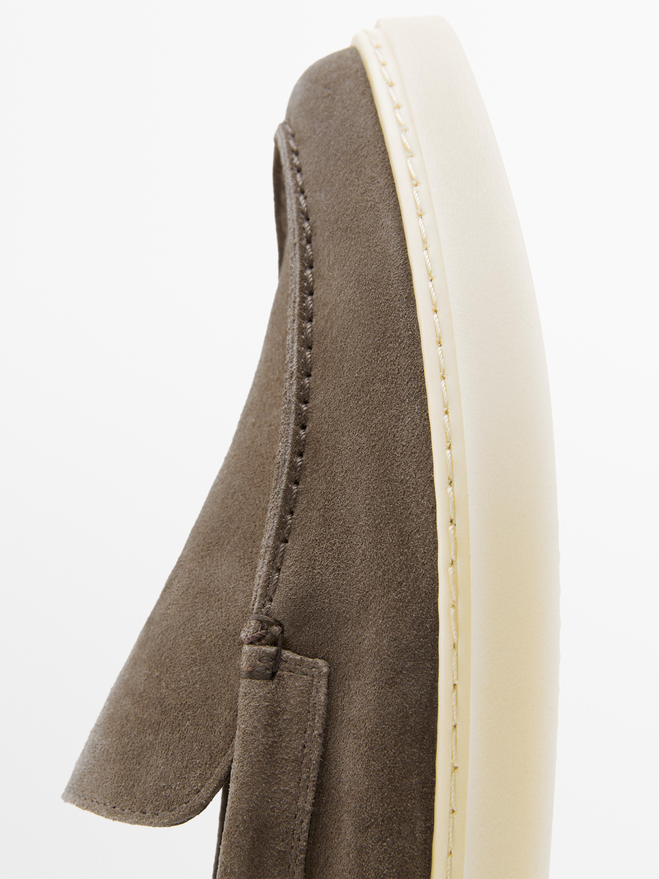 Split leather loafers with moc toe — MINK