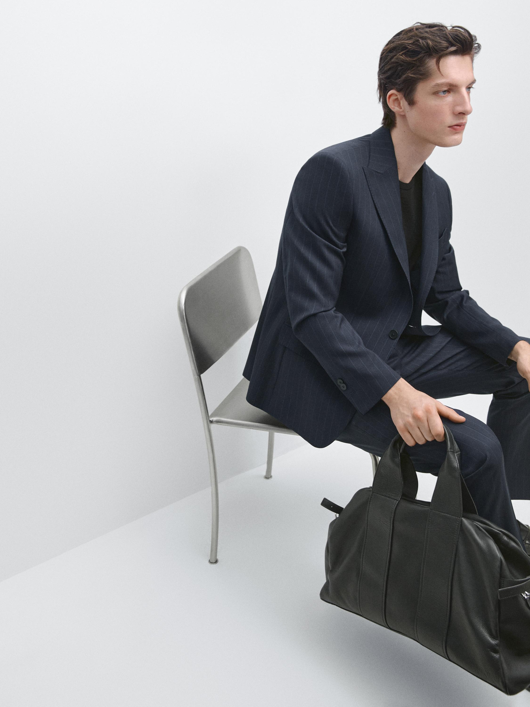 100% wool pinstriped suit blazer — NAVY BLUE