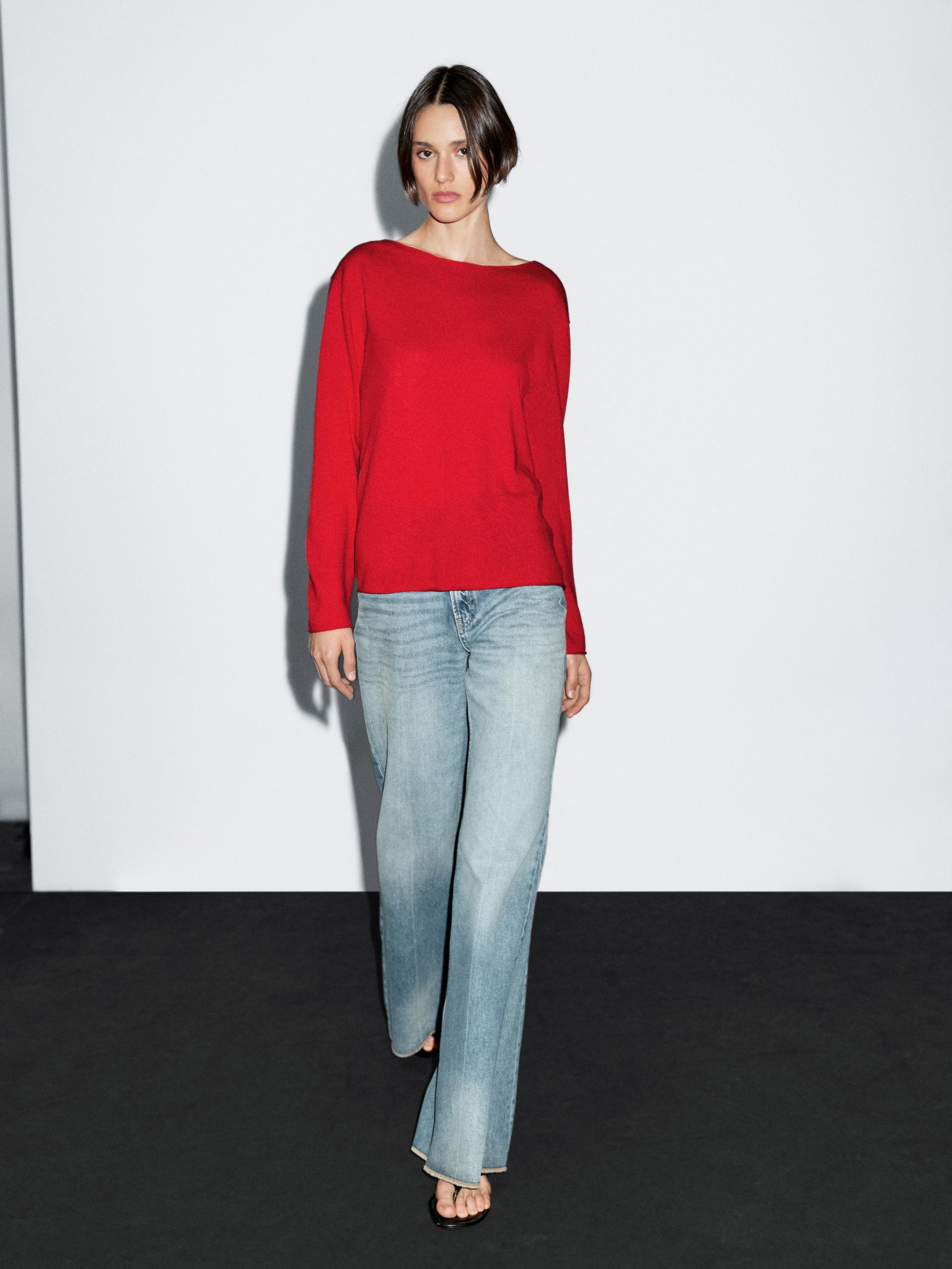 Jersey Cuello Barco Con Lana - Rojo - S - Massimo Dutti - Mujer