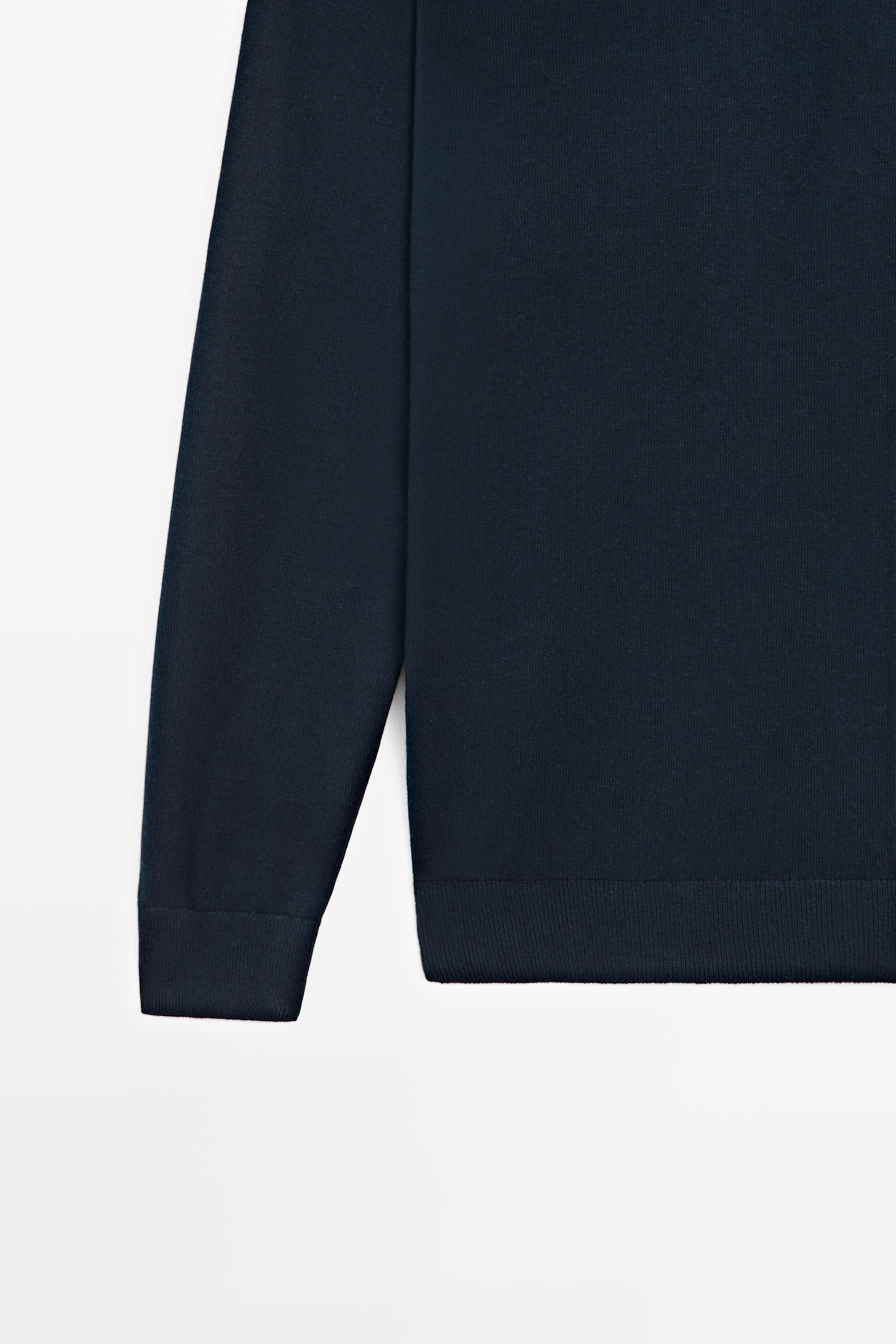 Cotton blend knit sweater — NAVY BLUE