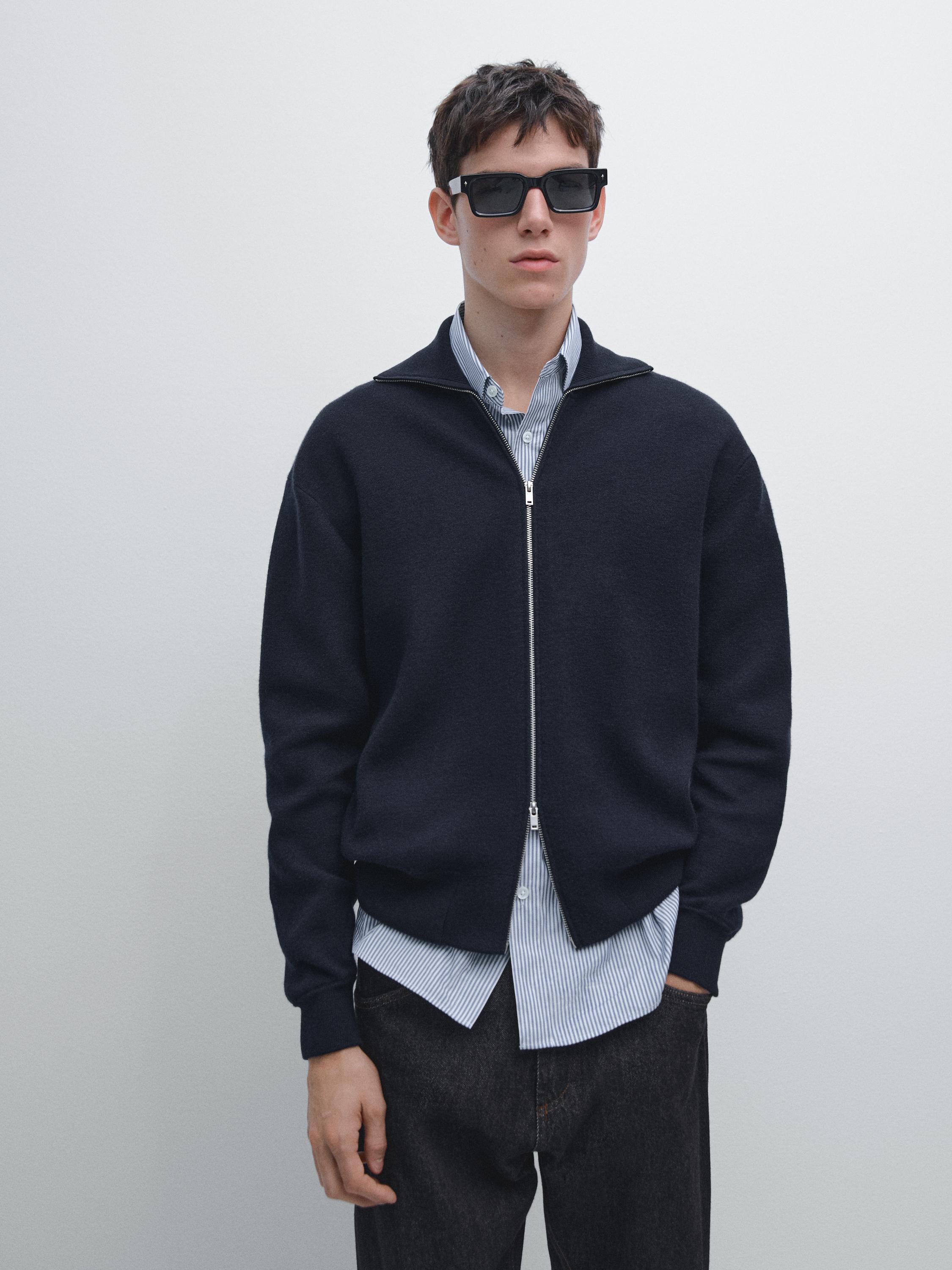 Cardigan fermeture Éclair en coton et laine
