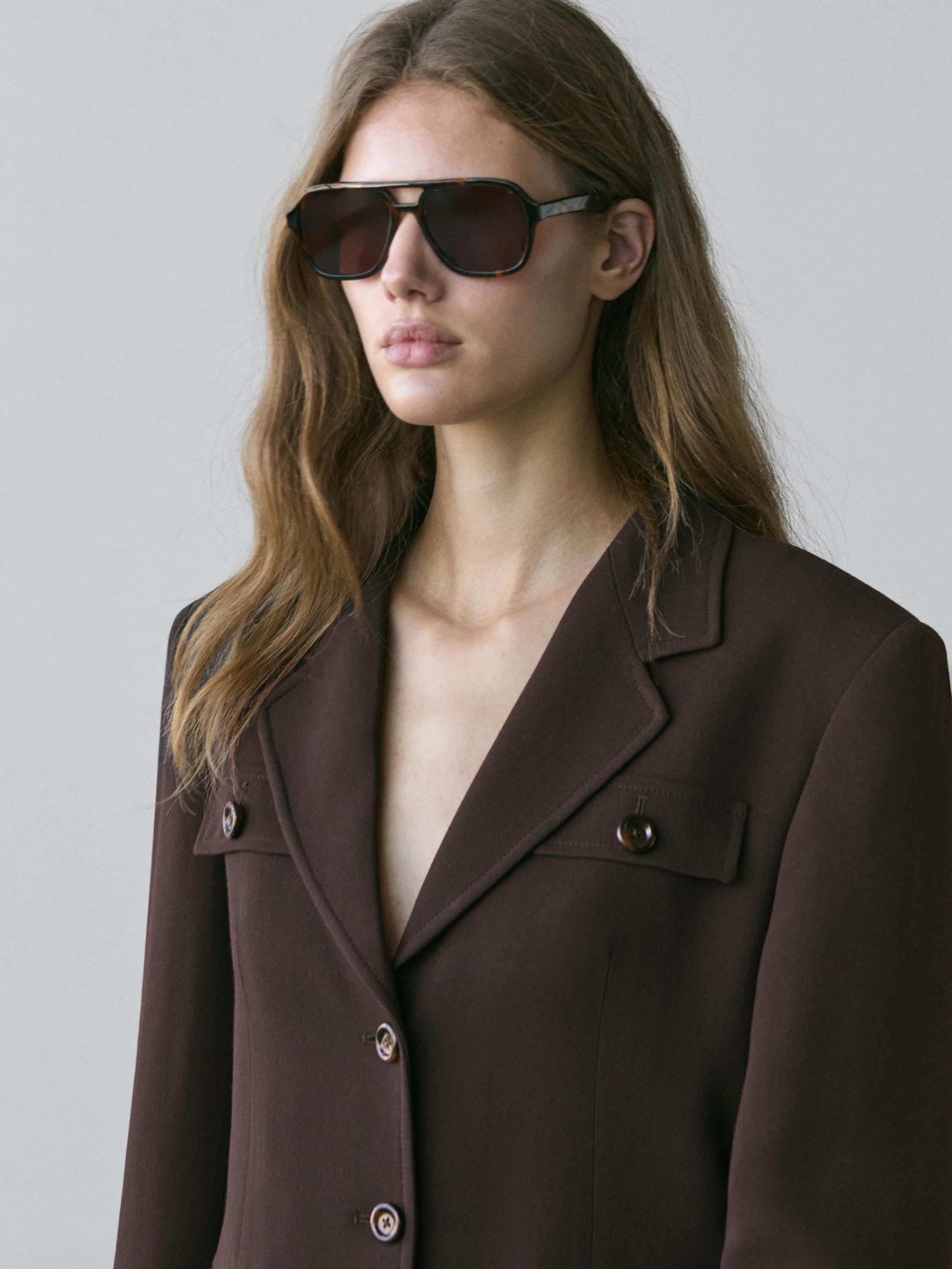 Blazer with pockets and lapel collar — Chocolate