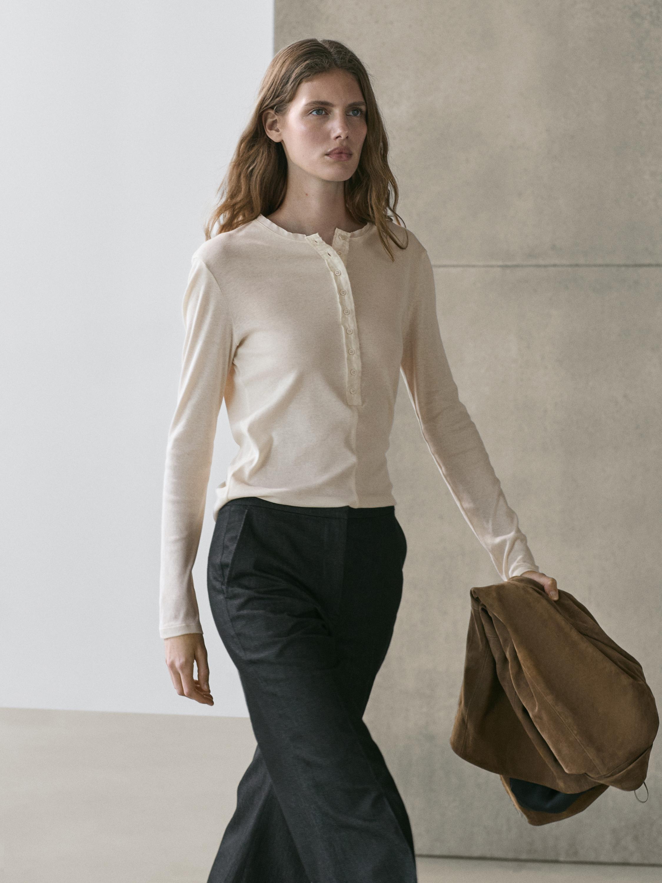 Button-up cotton T-shirt