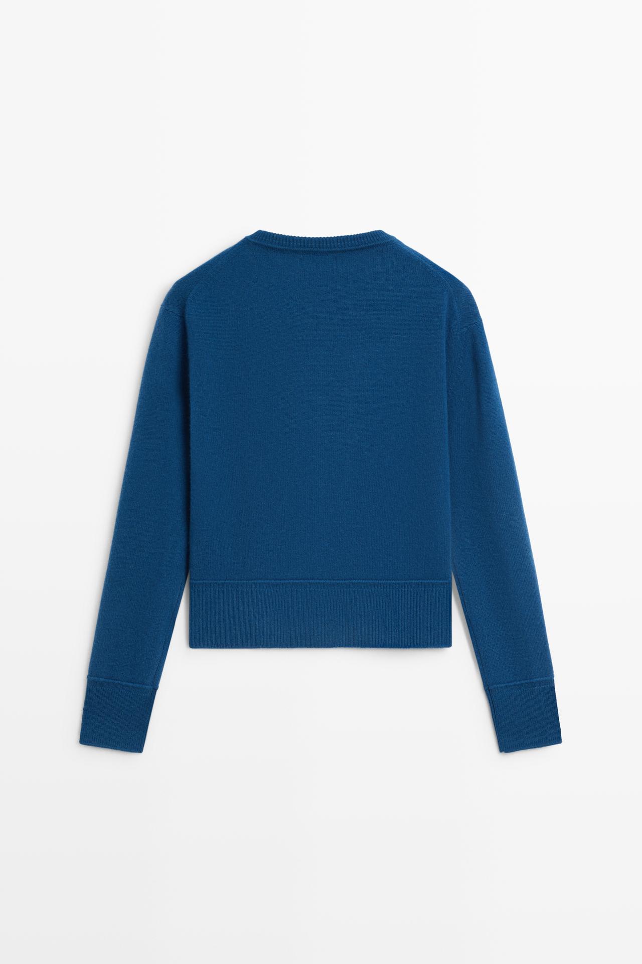 100% Wool Short Knit Cardigan — BLUE
