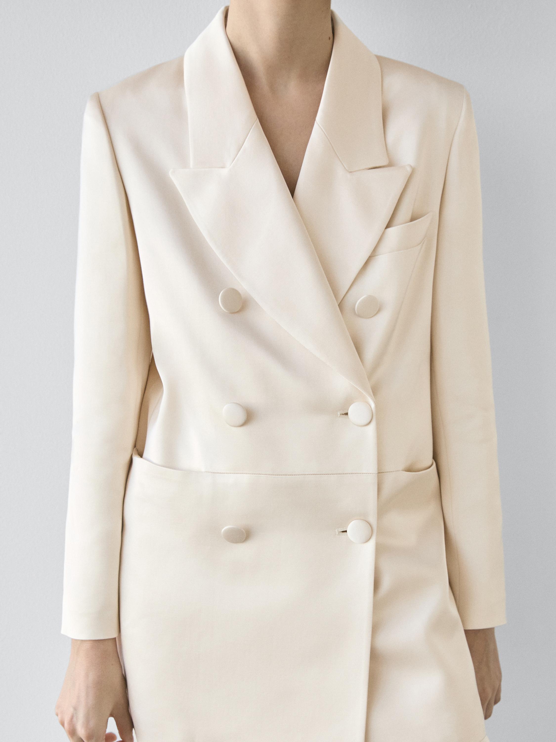 Satin blazer with buttons - STUDIO — Beige