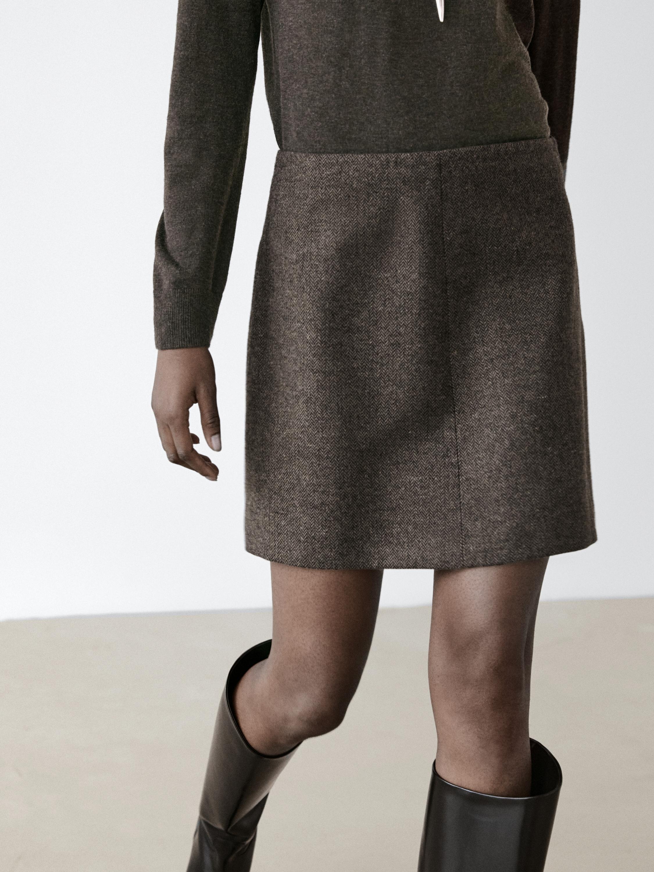 Wool blend mini skirt — Chocolate