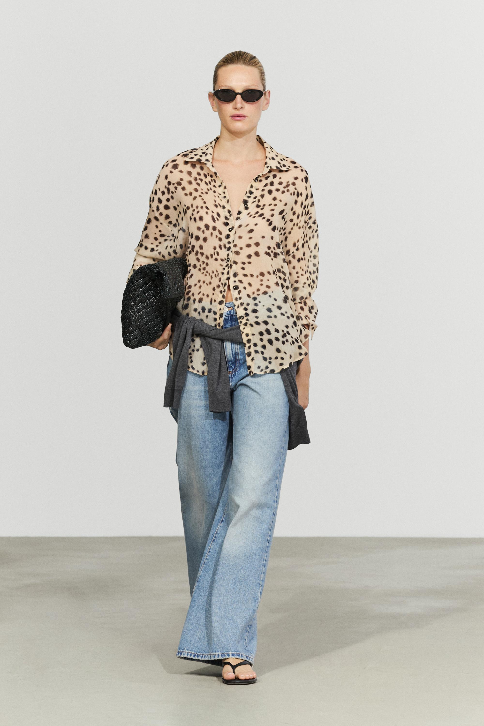 Animal print flowing shirt — SAND BROWN