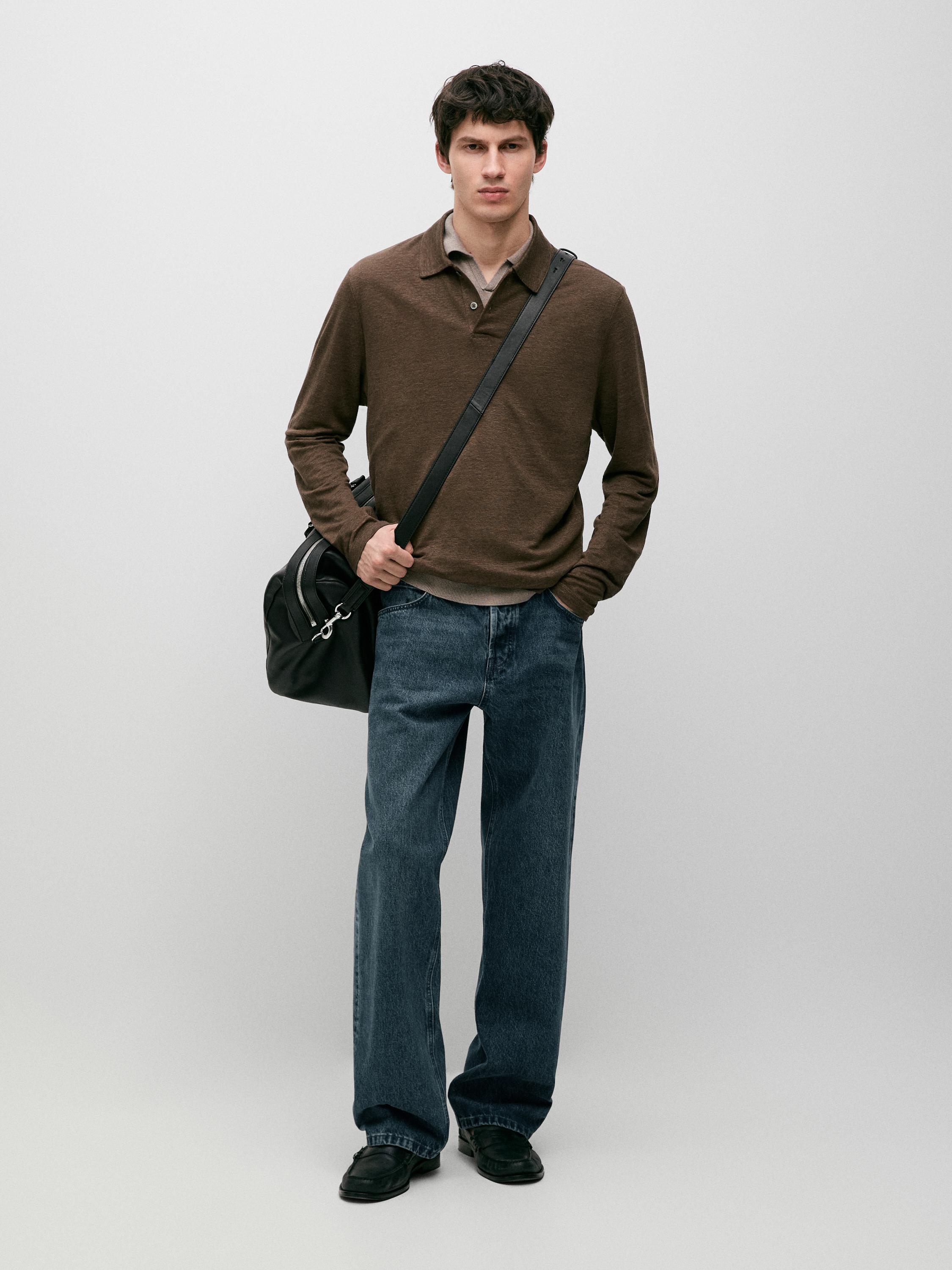 100% linen long sleeve polo shirt — OIL