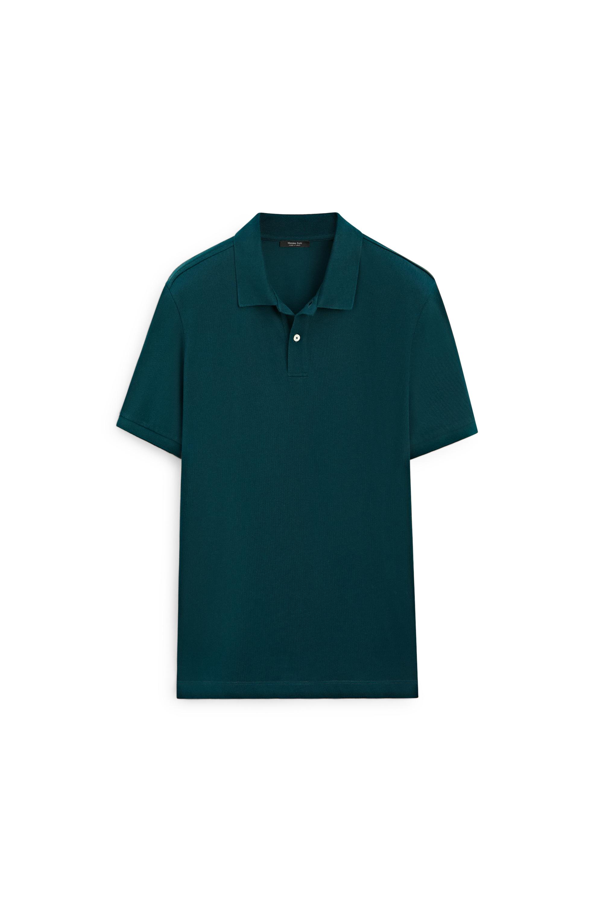 Micro-textured cotton piqué polo shirt — GREENISH BLUE
