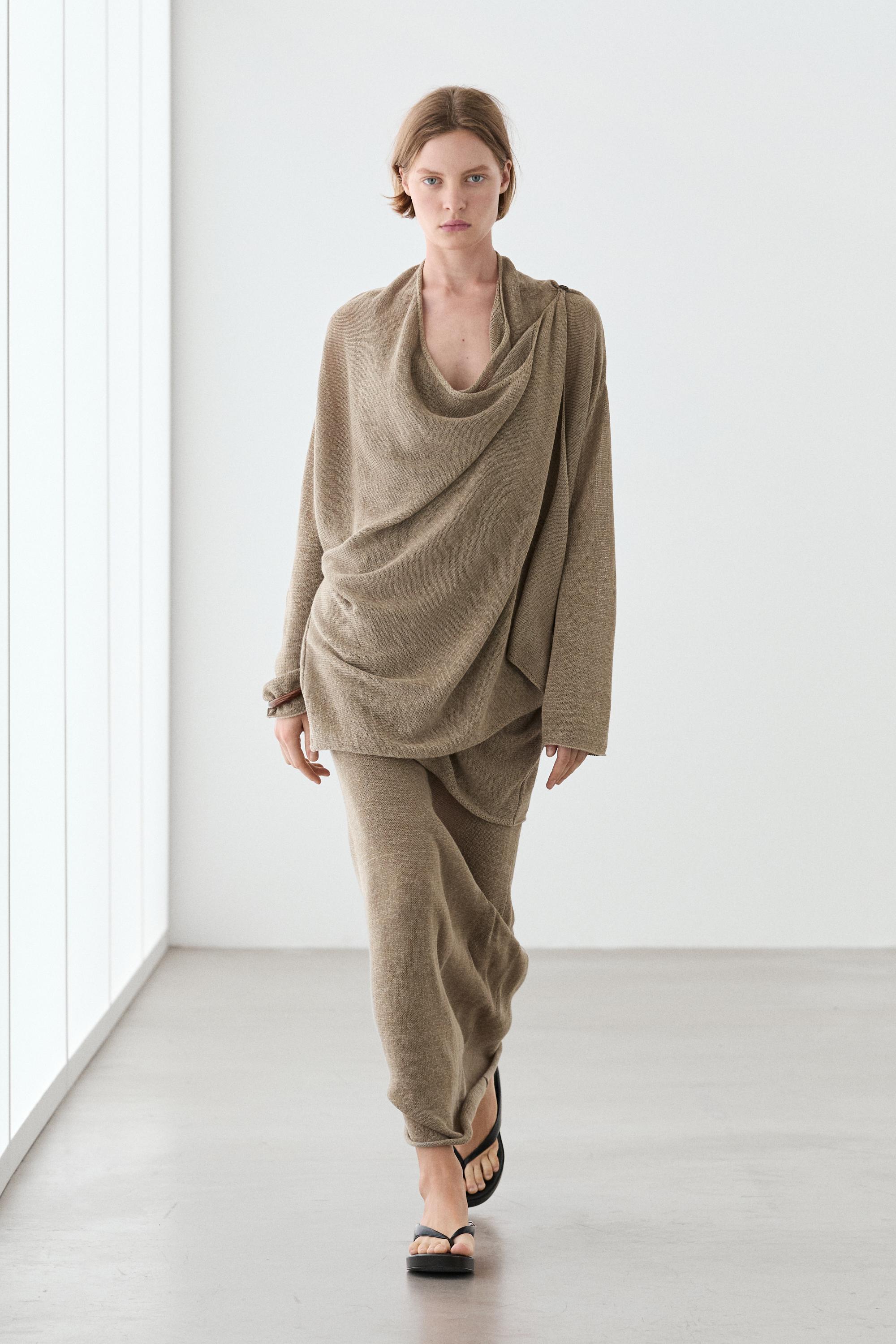Total look draped knit cape cardigan — SAND
