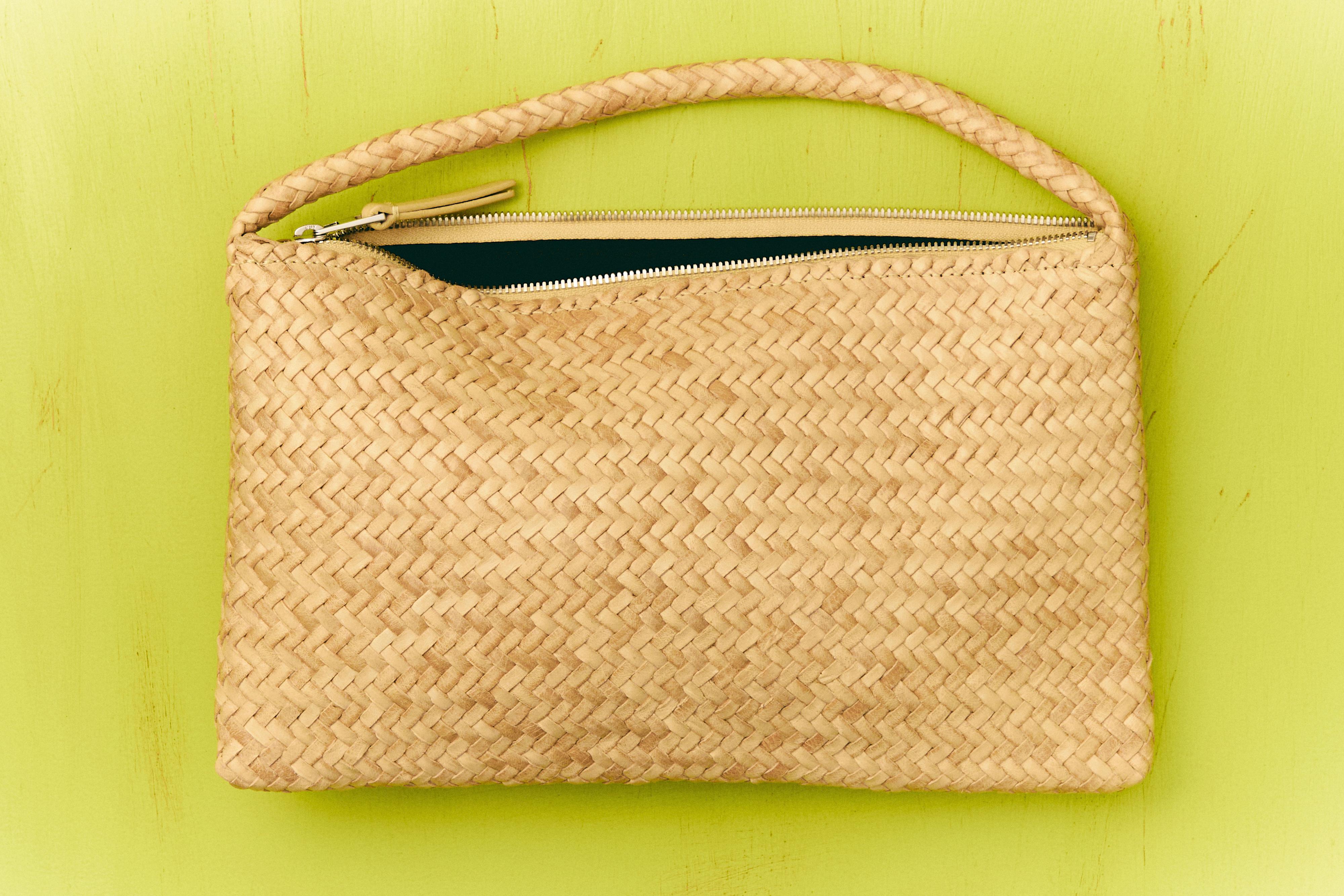 Nappa leather woven croissant bag — WHITE