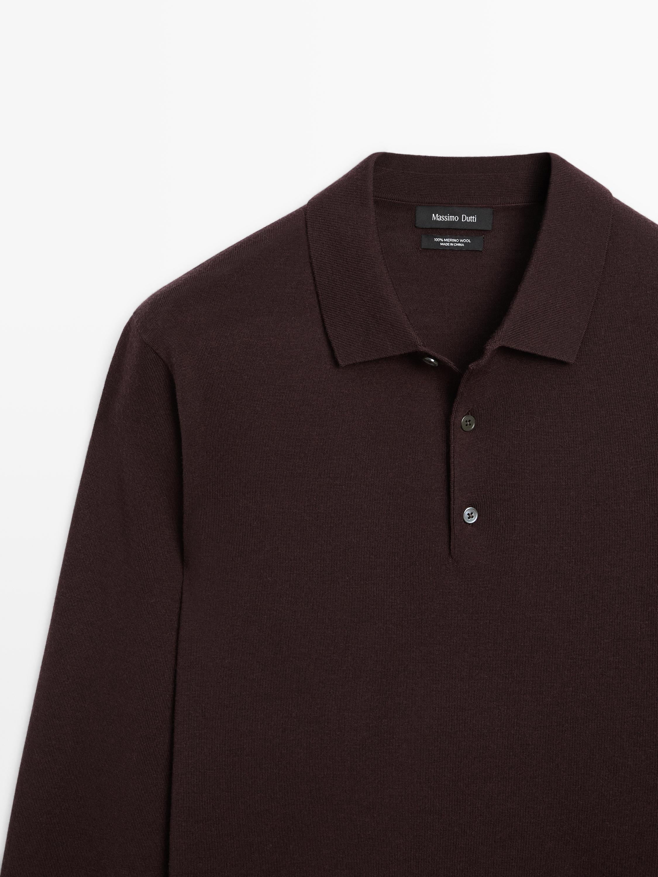 100% merino wool knit polo jumper