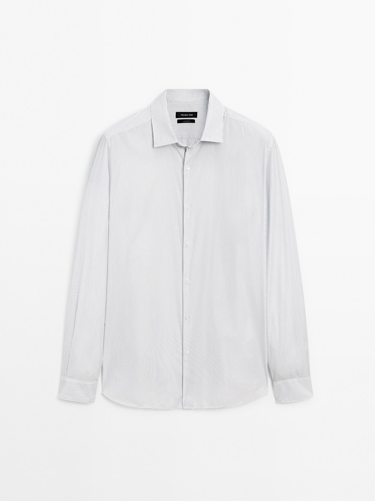 Massimo Dutti - Herre - Regular Fit Skjorte Med Mikrostriber - Himmelblå - M
