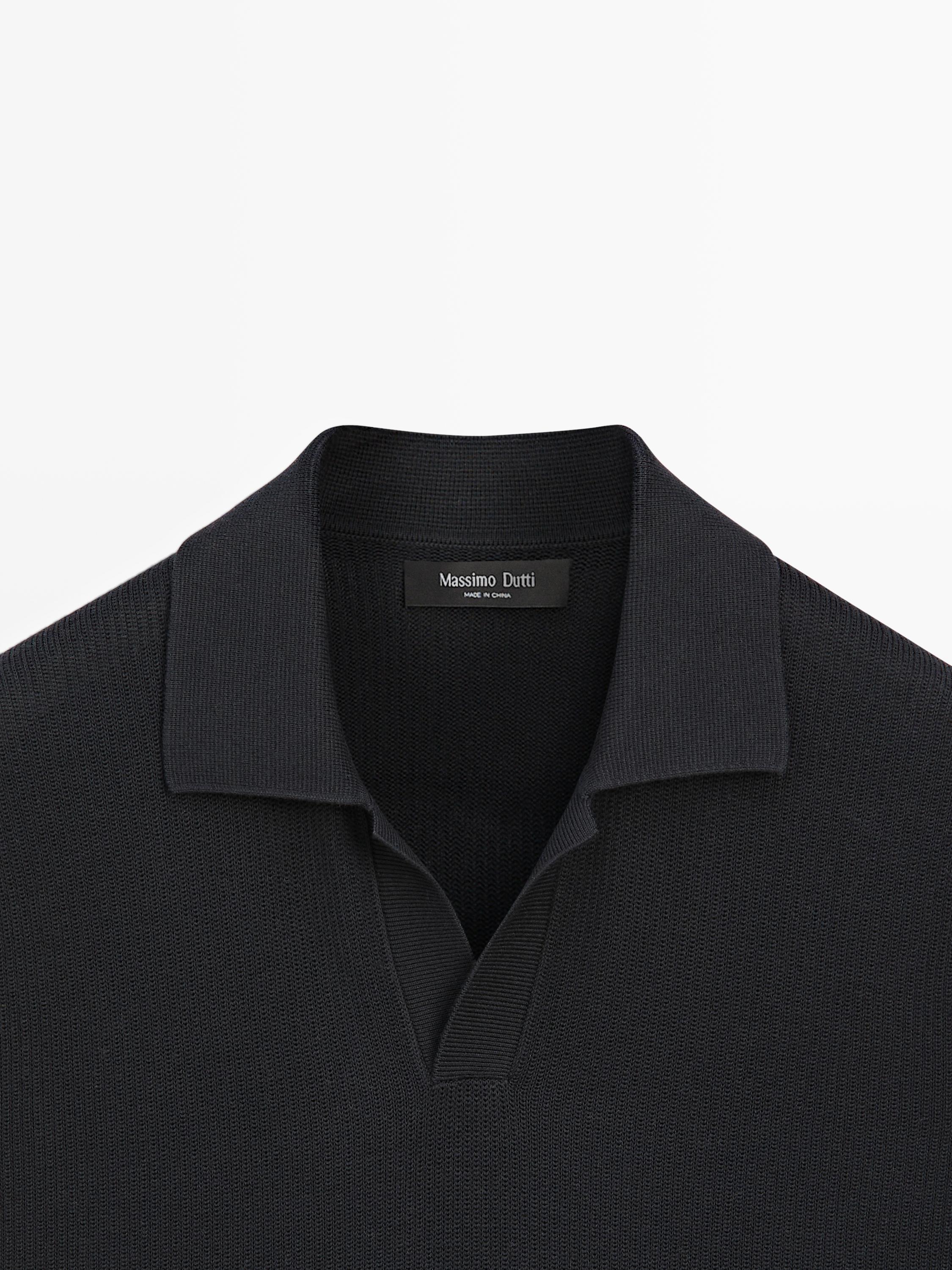 100% cotton knit polo sweater — NAVY BLUE