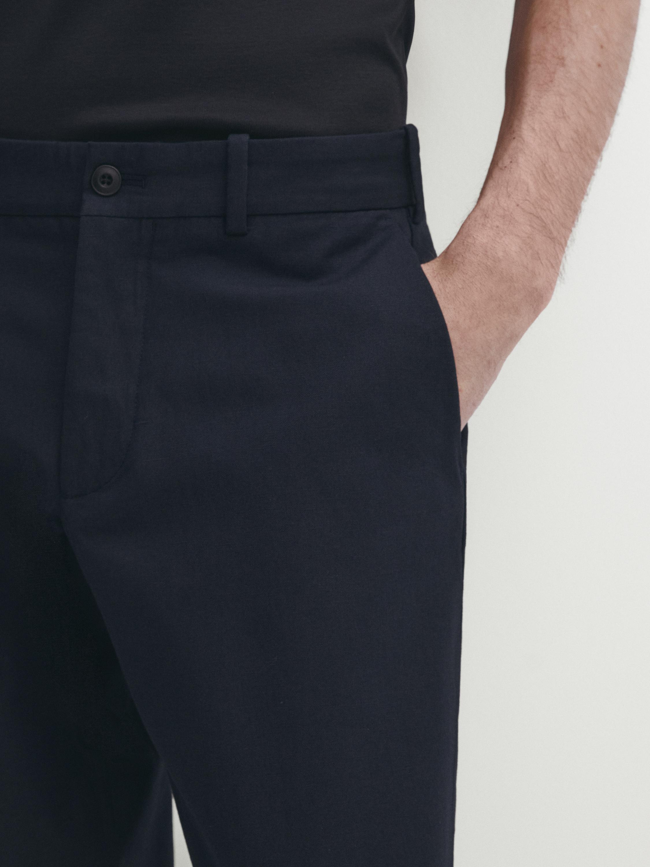 Cotton blend slim fit trousers