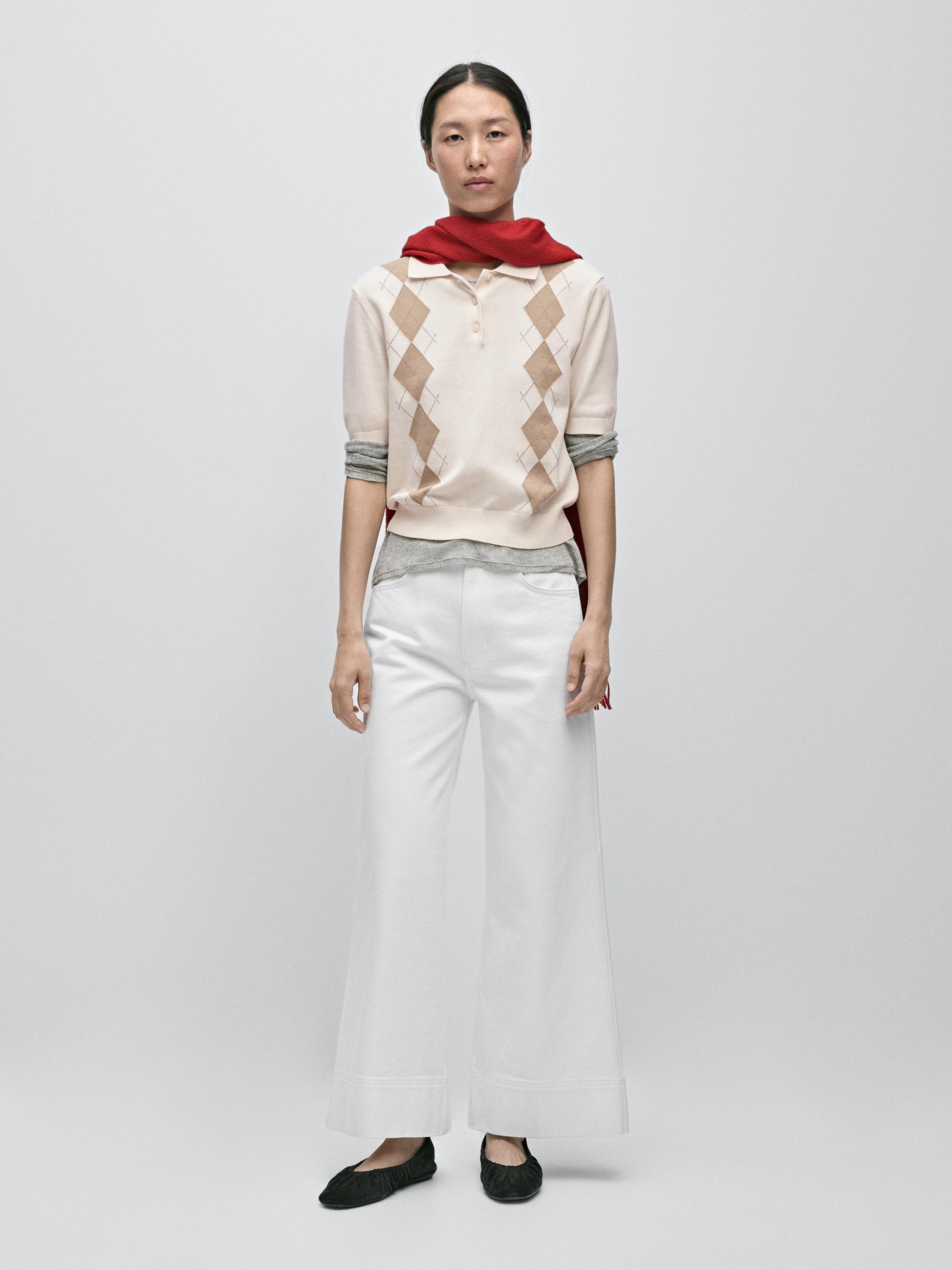 100% cotton argyle knit polo sweater