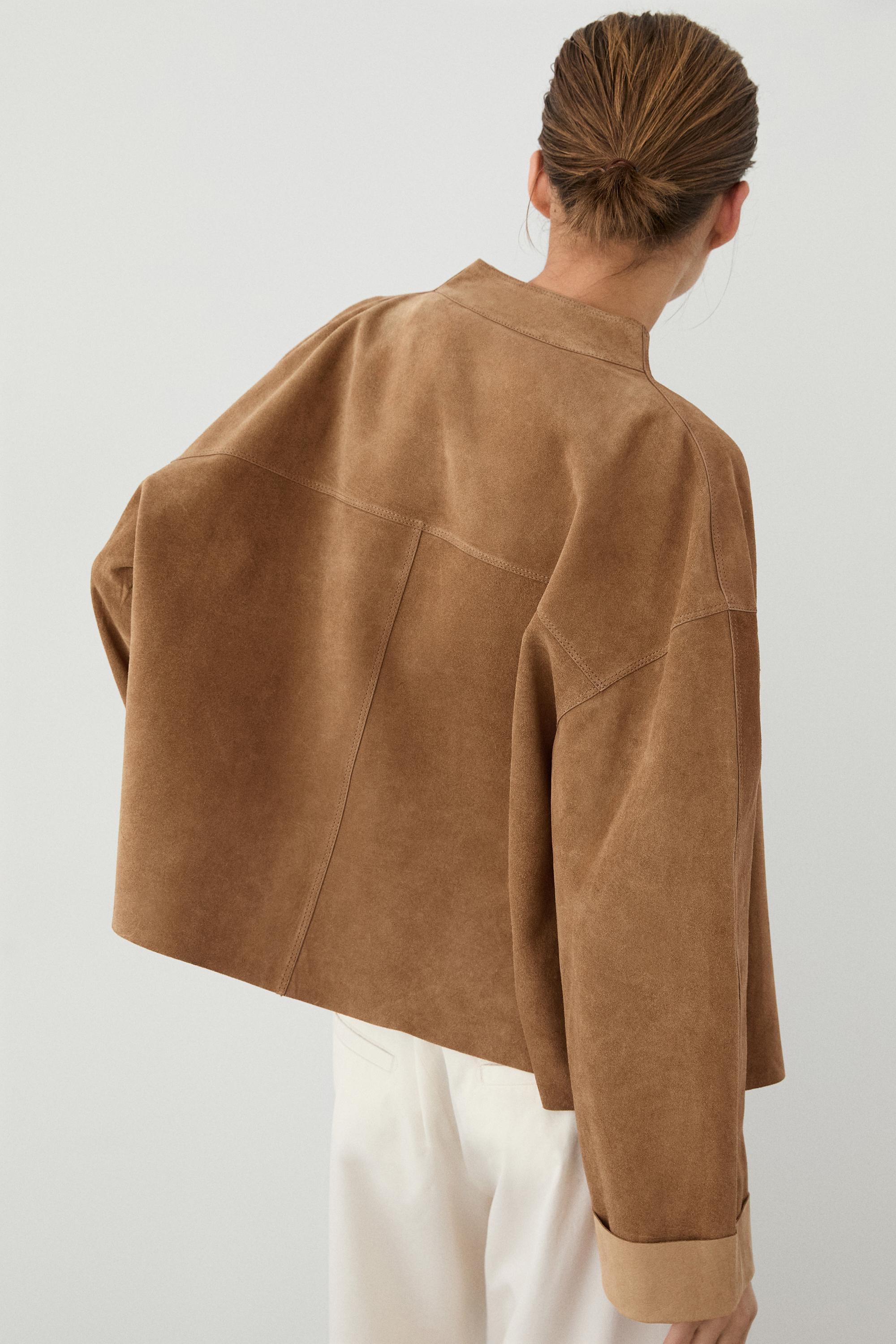 Short double-breasted suede leather jacket — MUSTARD YELLOW