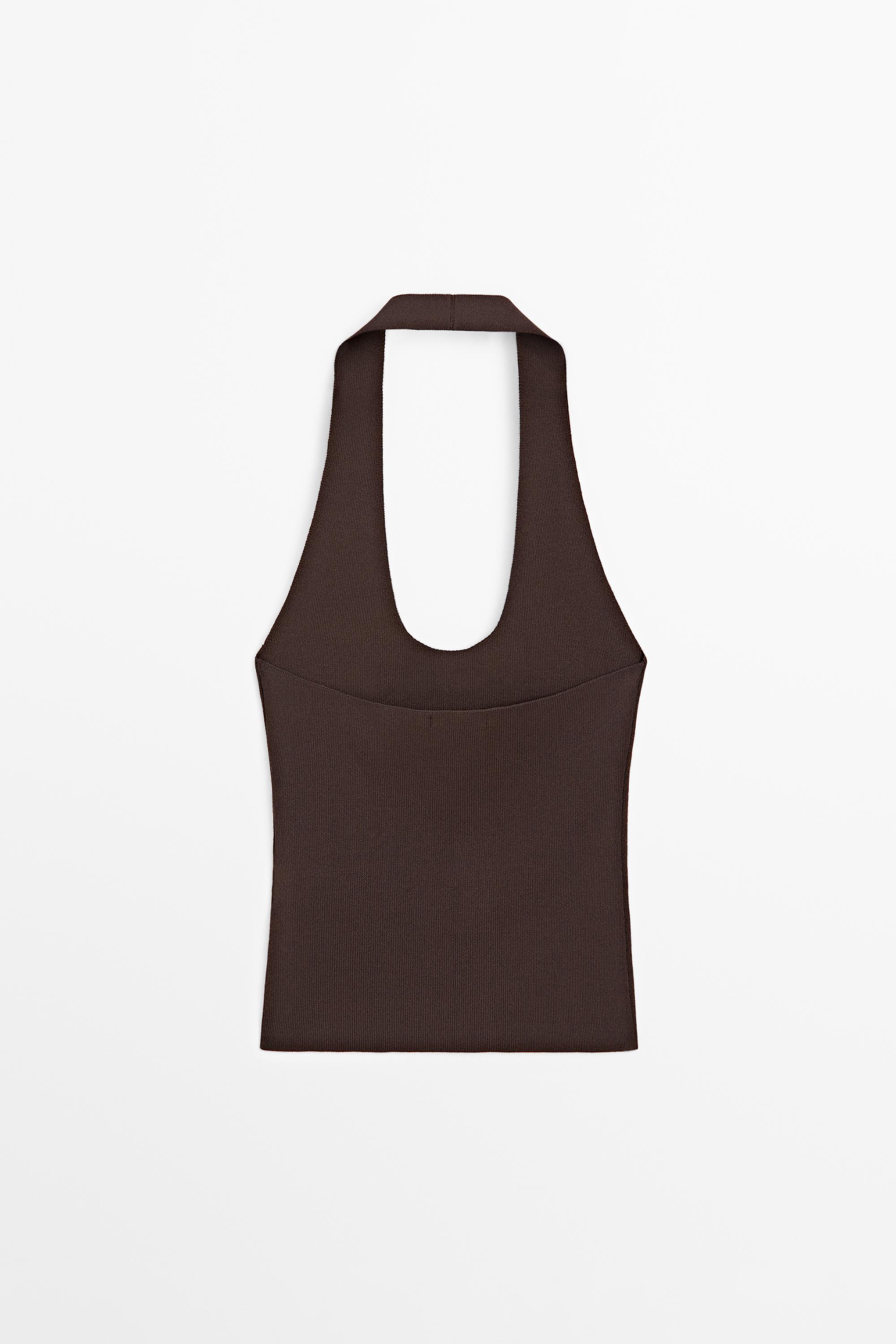 Fitted knit halter top — BROWN