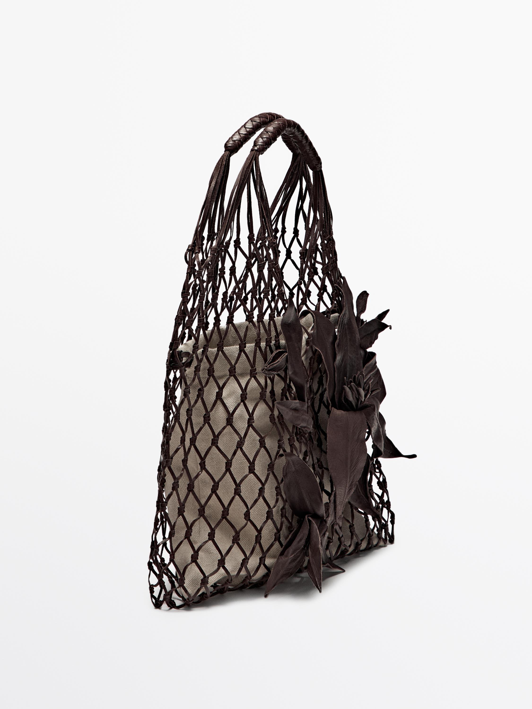 Nappa leather floral mesh bag