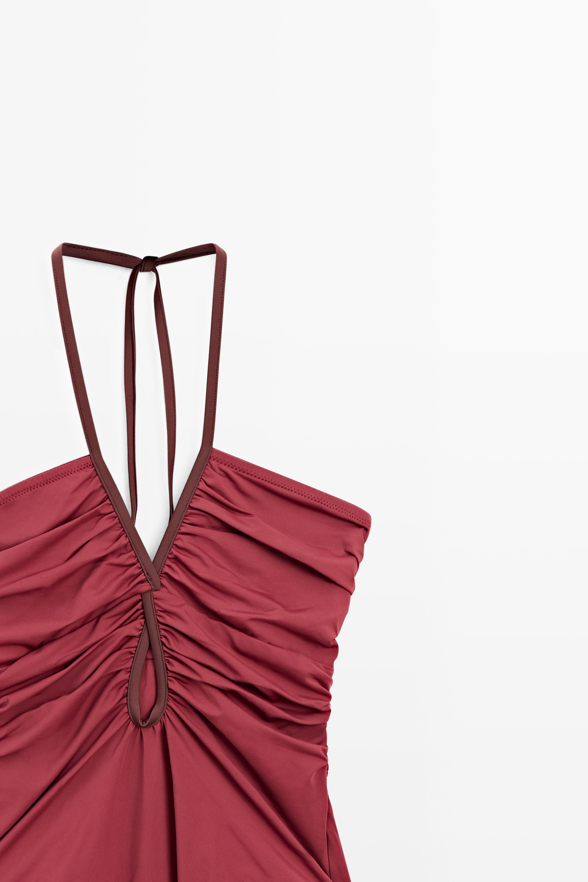 Swimsuit with contrast gathered detail — PINK